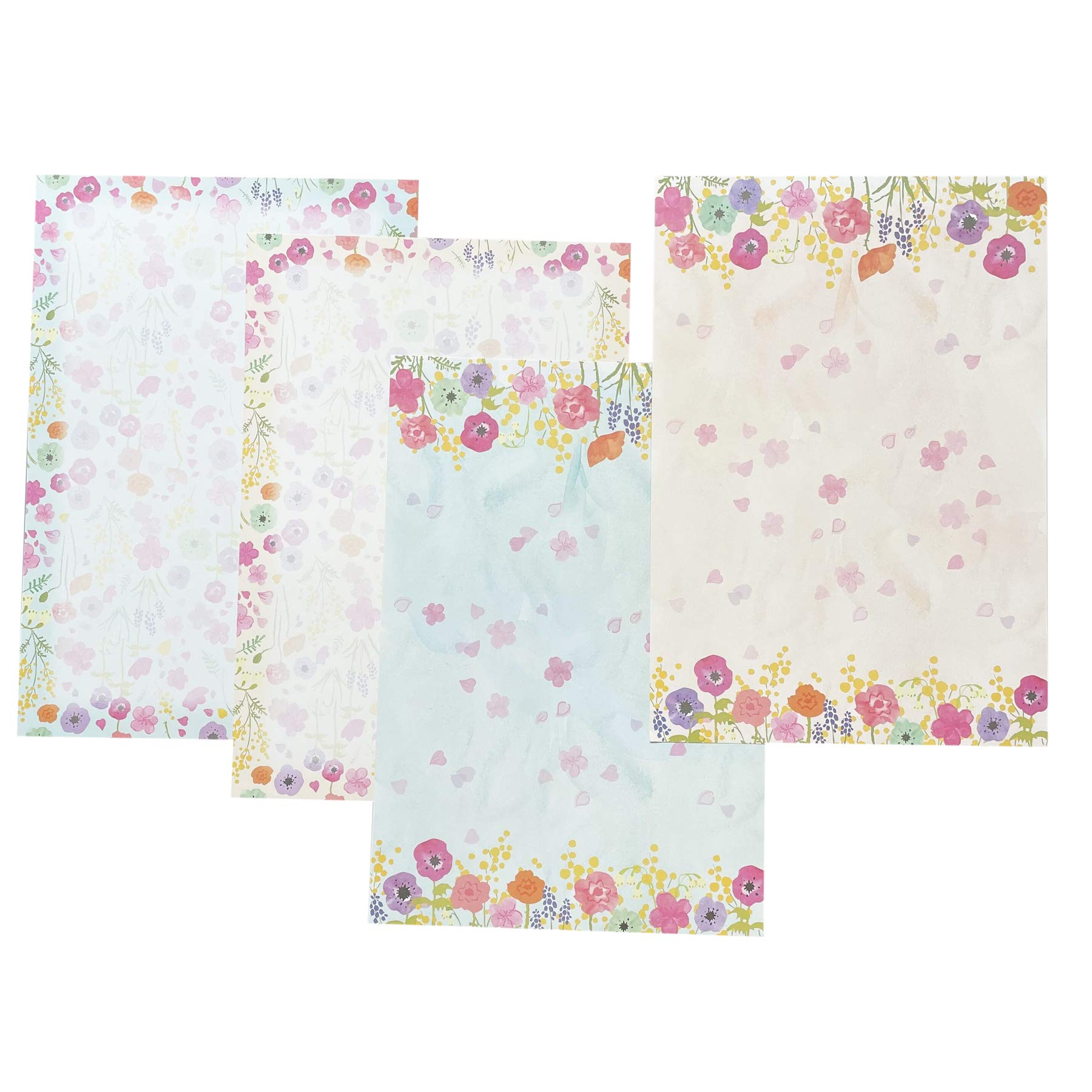 48 Sheets Floral Design Stationery Paper Set - A4 Letter Writing Paper with 4 Unique Styles for Journals, Scrapbooking & Handwritten Notes