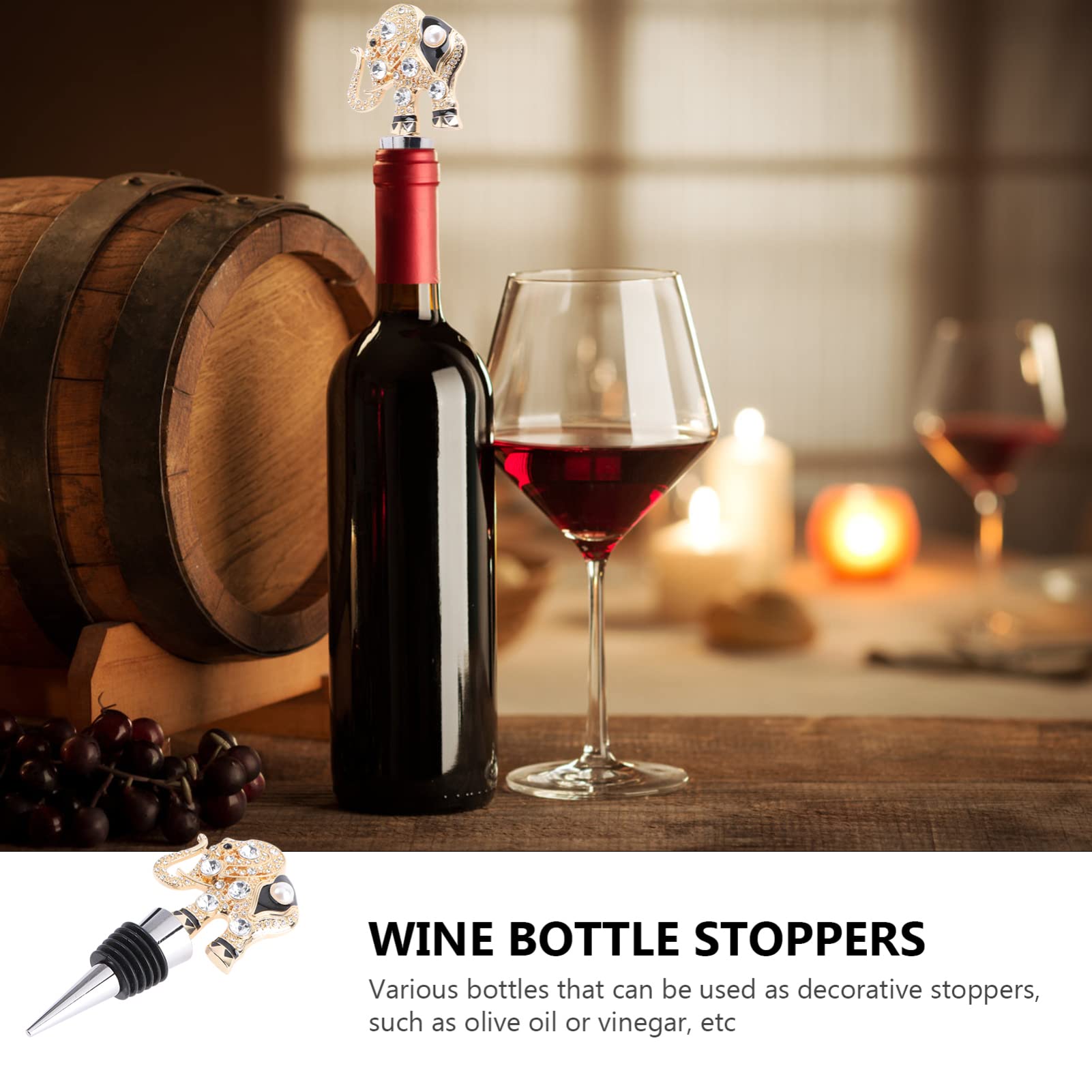 Premium Vacuum Wine Stoppers for Glass Bottles - Elegant Gem Pearls Elephant Design, Set of 2 - Perfect for Wine Preservation & Beverage Storage at Home or Parties
