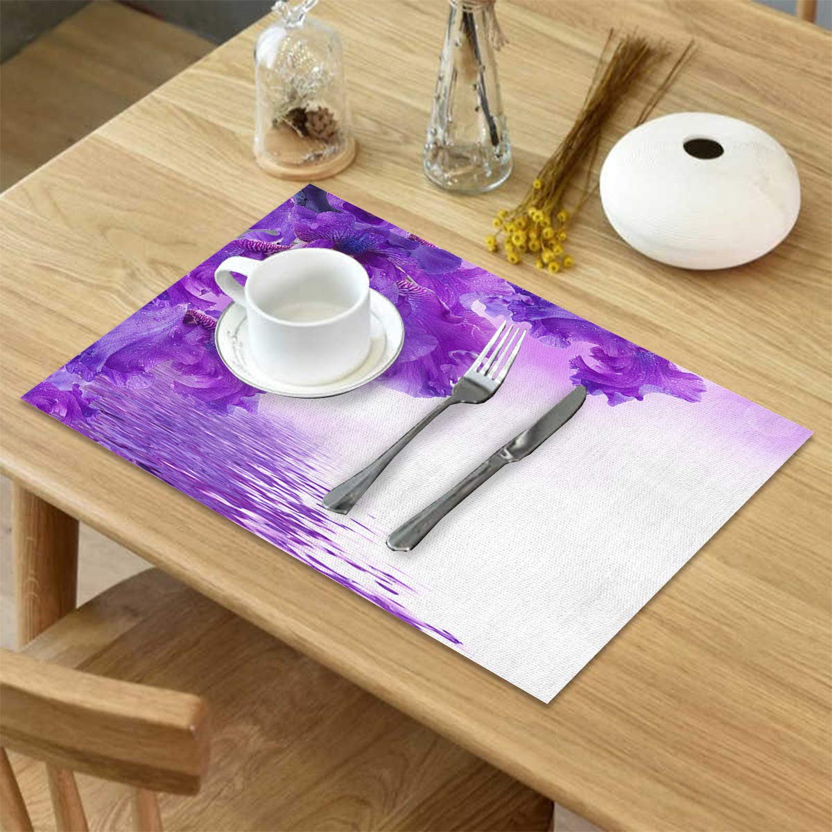 6-Pack Purple Iris Flower Sparkling Water Woven Placemats - Heat-Resistant, Washable Table Mats for Dining & Kitchen - Perfect for Dinner Parties, Holiday Meals & Everyday Use