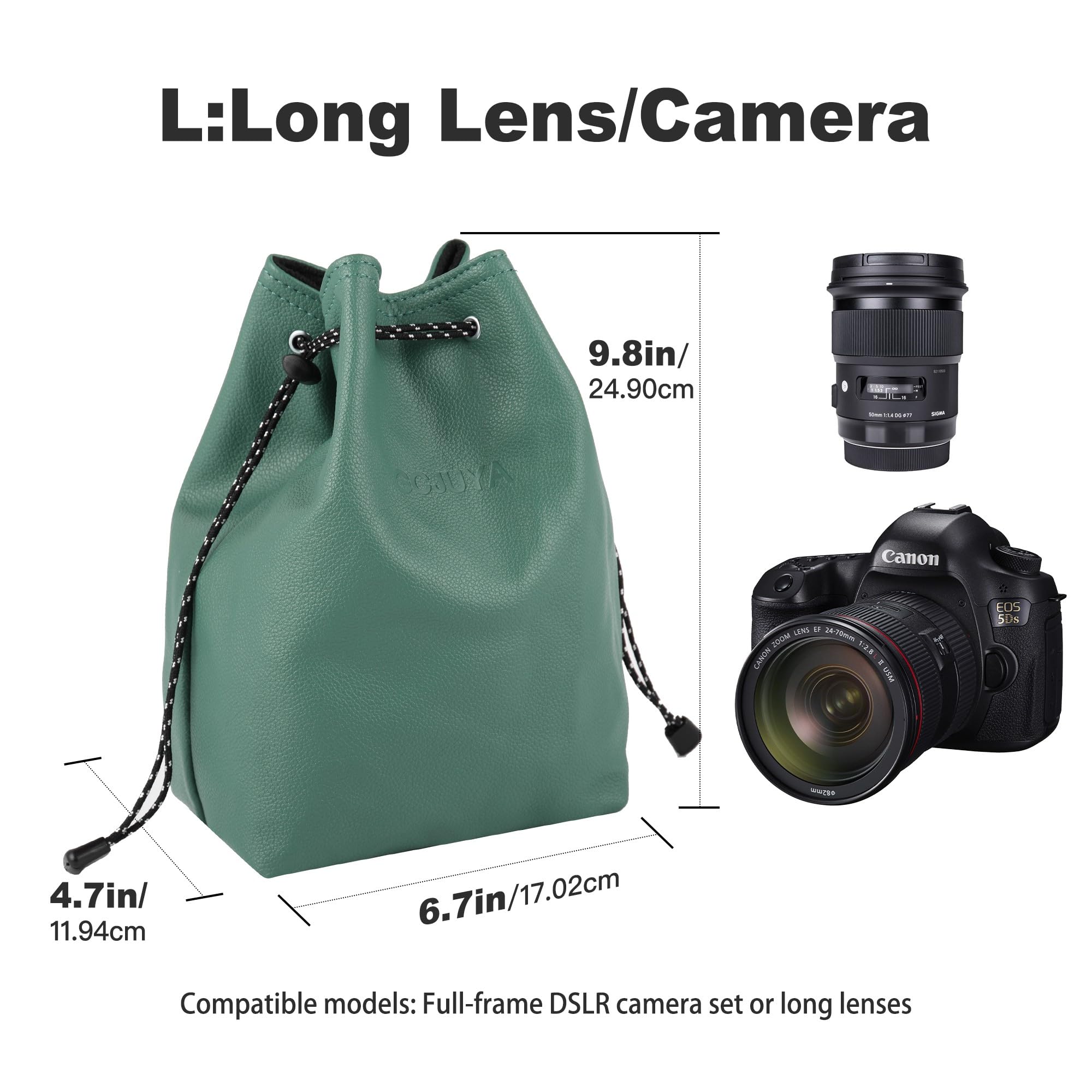 Waterproof Leather DSLR/SLR Camera Bag with Removable Crossbody Strap - Large Photography Case for Men & Women (Dark Green) - Perfect for Travel, Hiking & Outdoor Photography