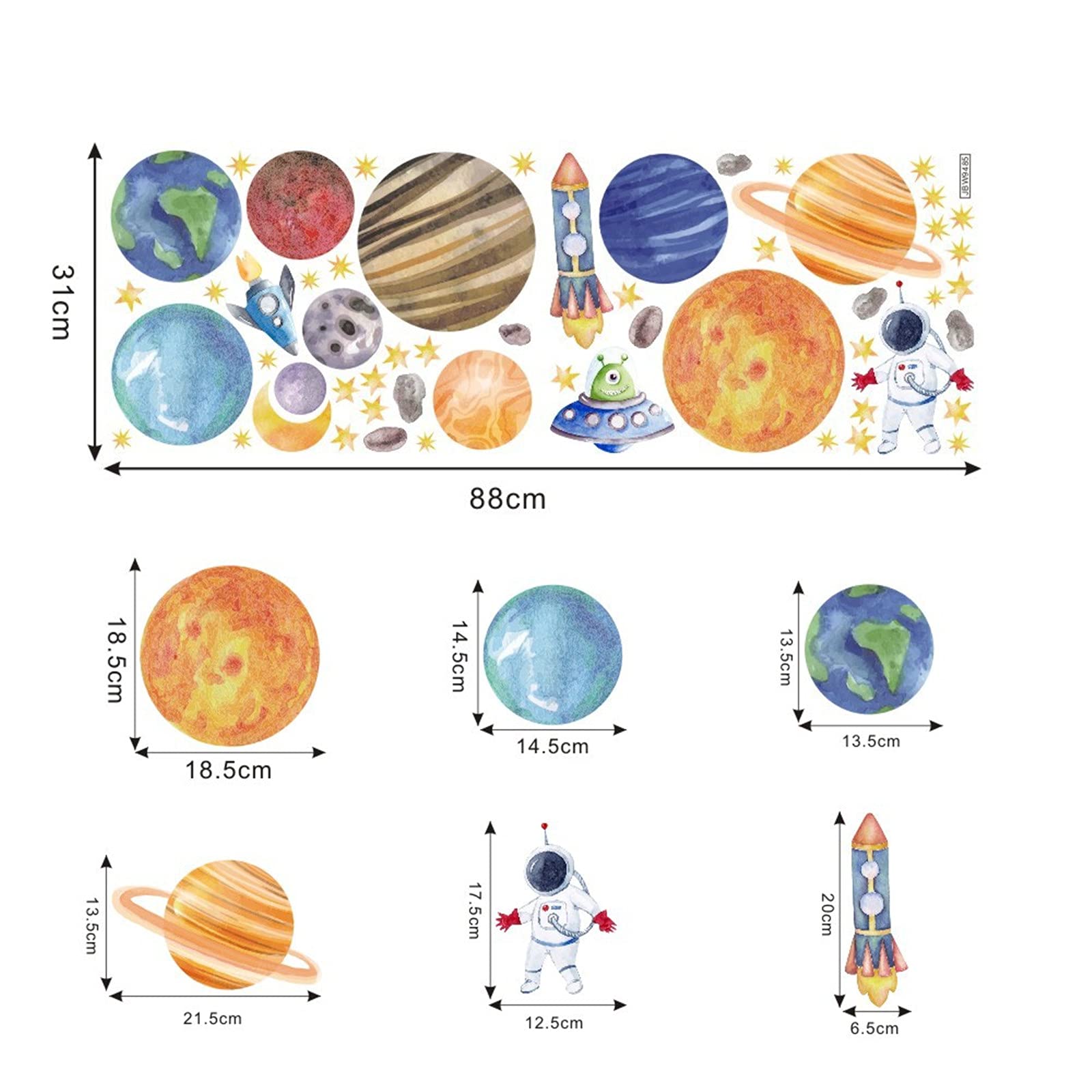Solar System Wall Stickers for Kids Room - Space Themed Peel & Stick Wall Decals with Planets, Rockets & Astronauts - Perfect for Bedroom, Classroom, Playroom & Teen Girl's Room Decor - Easy DIY Space Art for Learning & Fun