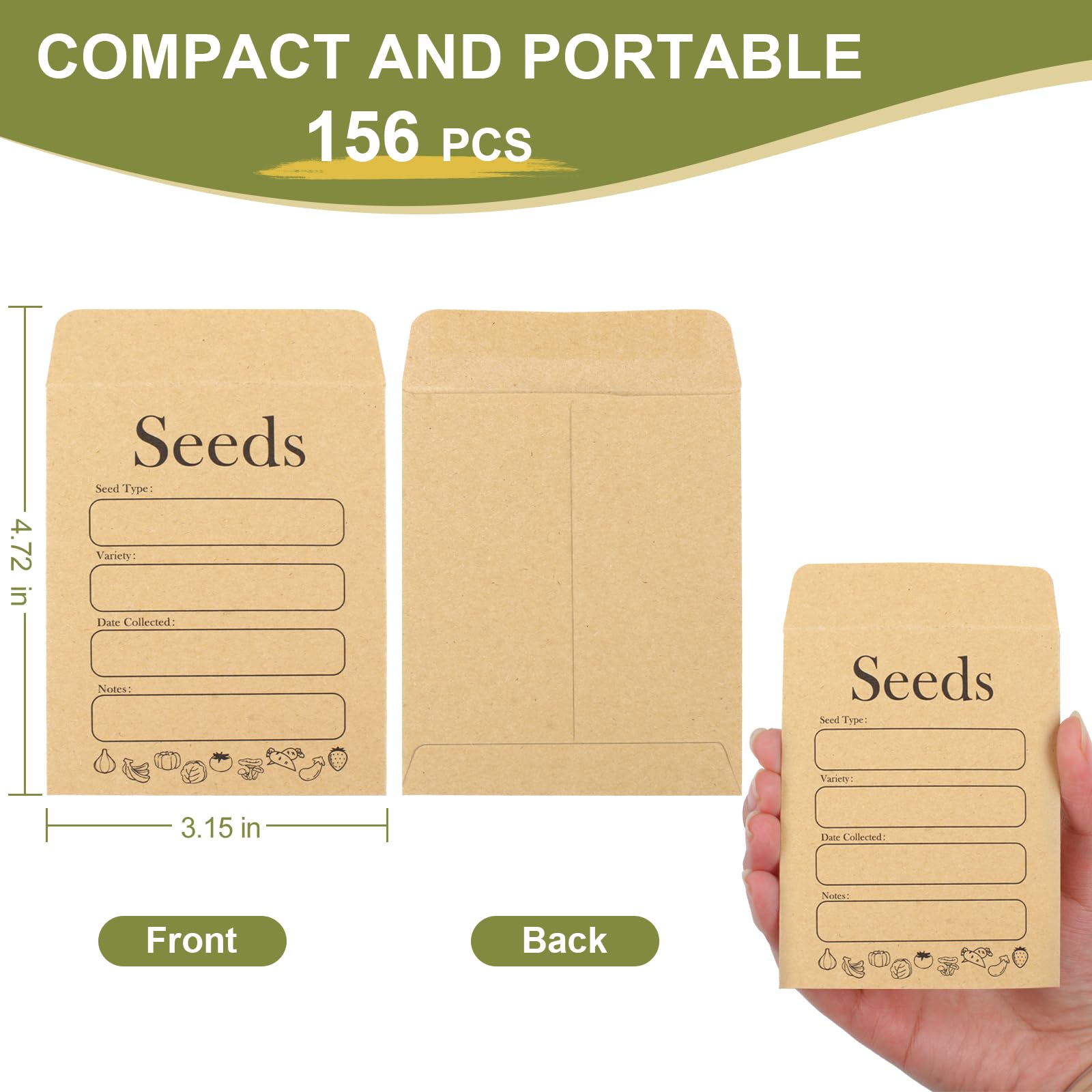 Joyberg 156 PCS Seed Envelopes 3.15”x4.72” - Kraft Paper Self-Sealing Seed Packets for Flower & Vegetable Seed Storage - Perfect for Gardeners, Seed Swapping & Organizing Plant Collections