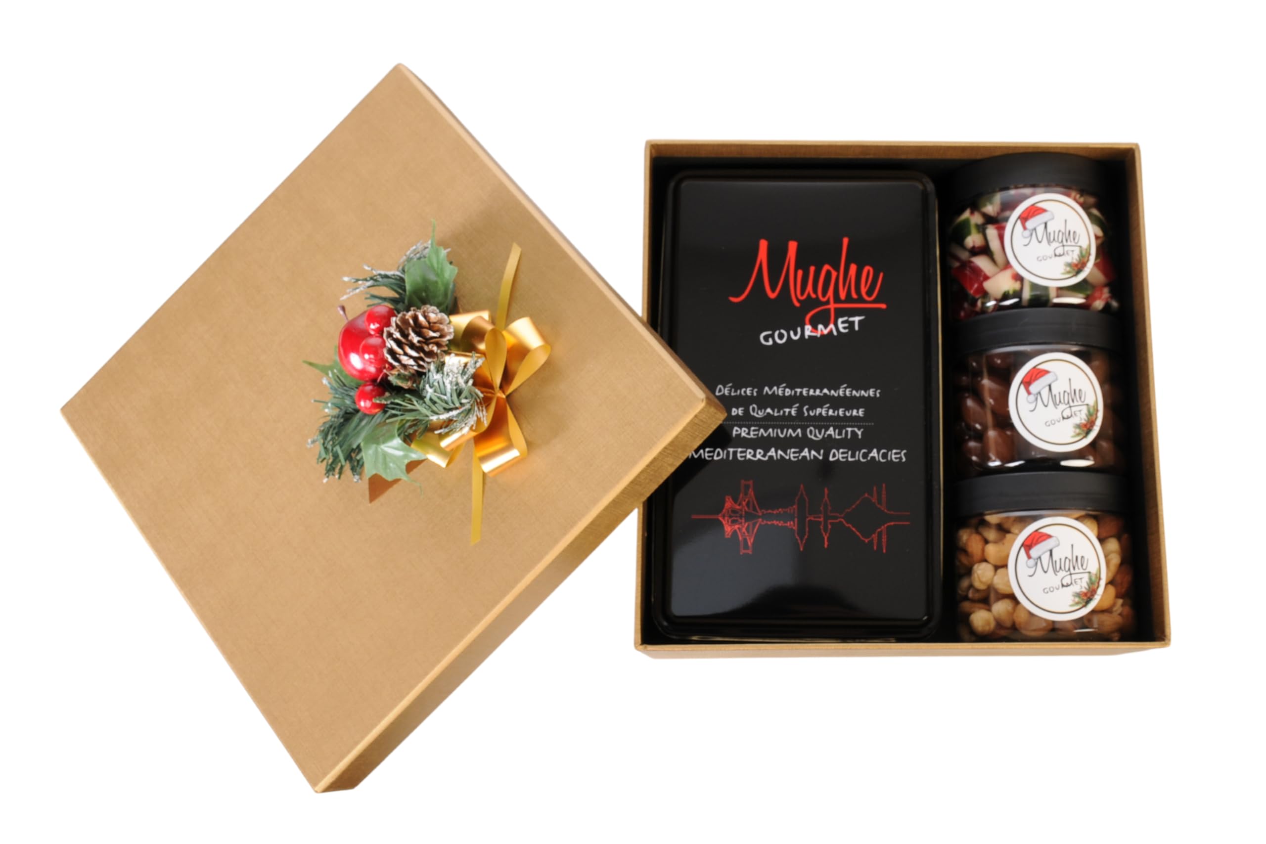 Premium Gourmet Gold Gift Box - Christmas Holiday Hamper with Baklava, Turkish Delight, Chocolates & Mixed Nuts | Luxury Food Basket for Gifting, Corporate Events & Festive Celebrations