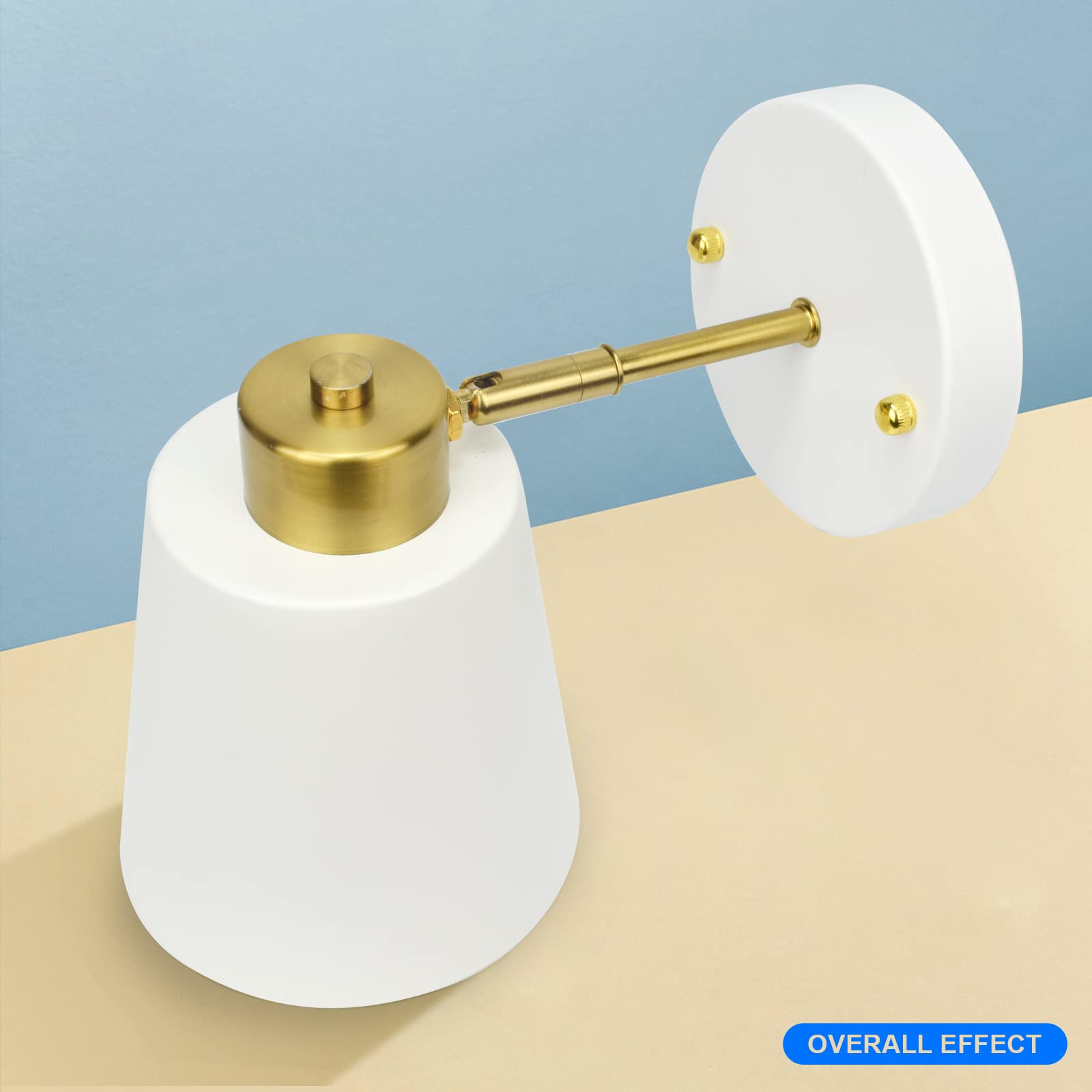 Yollzey Plug-in Wall Sconces - 2 Pack Adjustable Vintage Industrial Wall Lights with Rotatable Angle & White Finish | Perfect for Bedroom, Living Room, Hallway & Office Reading Lighting
