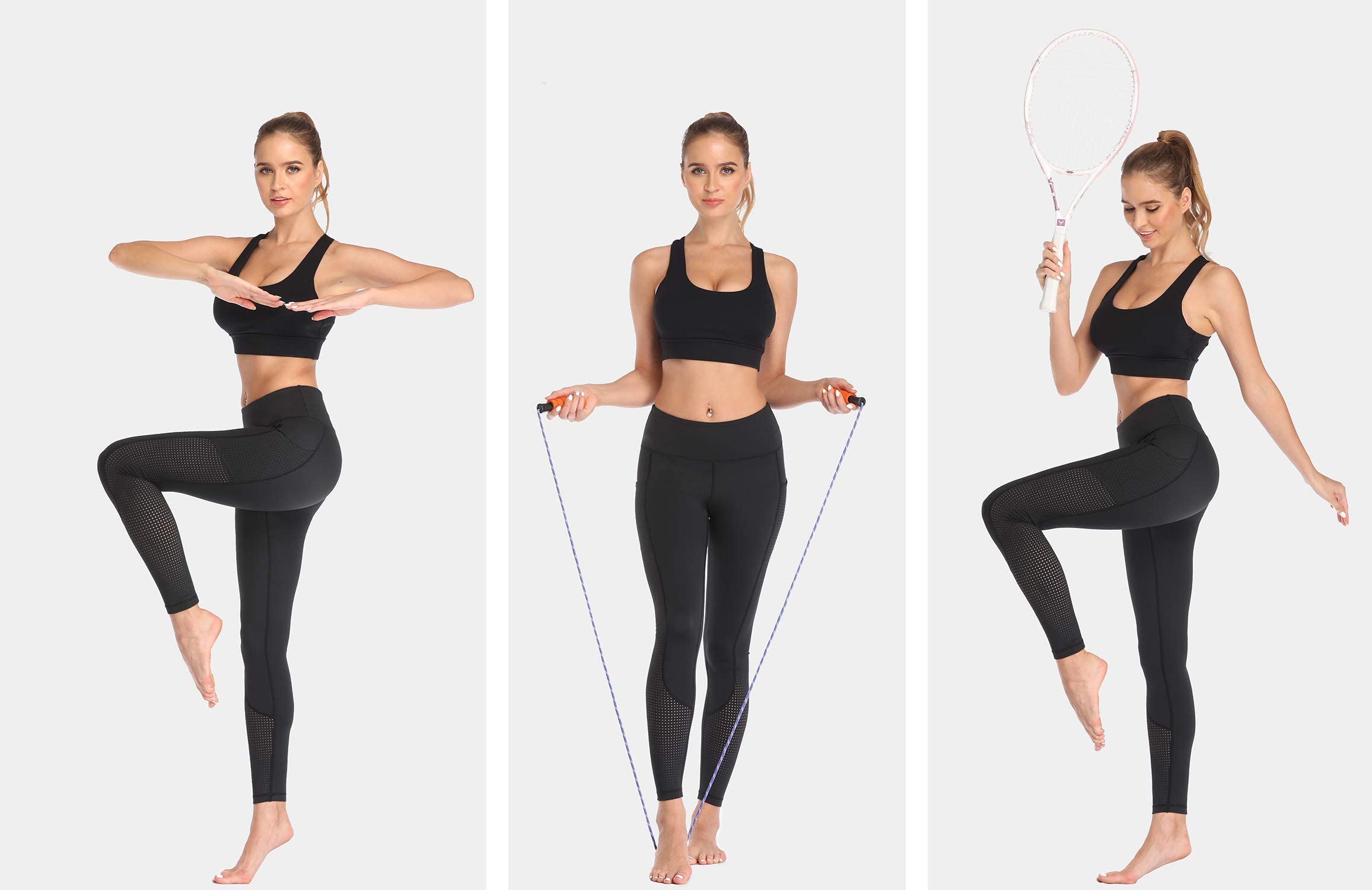 RAYPOSE Women's High Waist Yoga Pants with Pockets - Plus Size Workout Leggings, Gym Capris with Mesh Cut Out Design for Running, Fitness & Lounge Wear