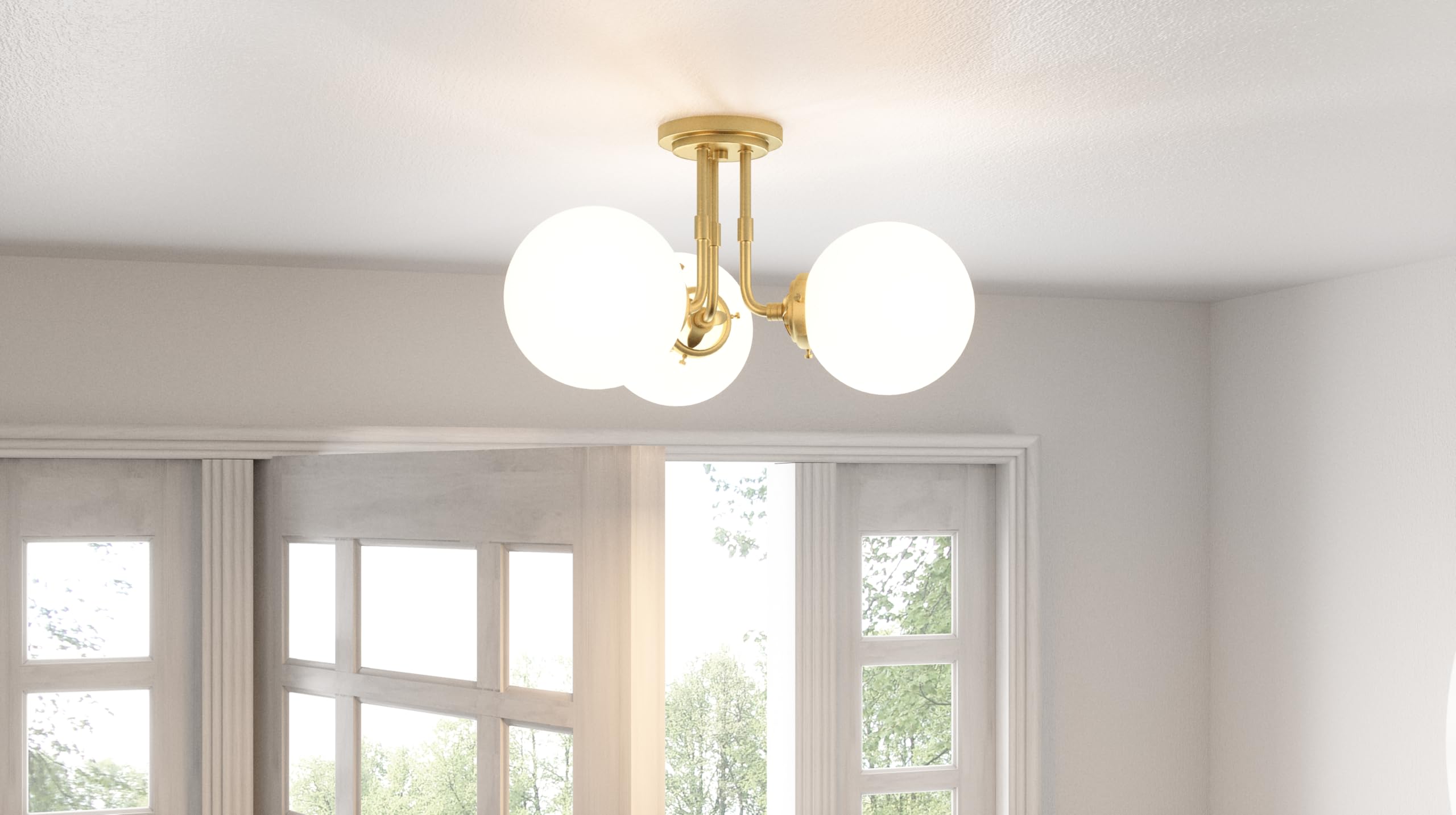 Quoizel Landry 3-Light Semi-Flush Mount Ceiling Fixture in Satin Brass - Modern Lighting for Bedroom, Hallway & Entryway