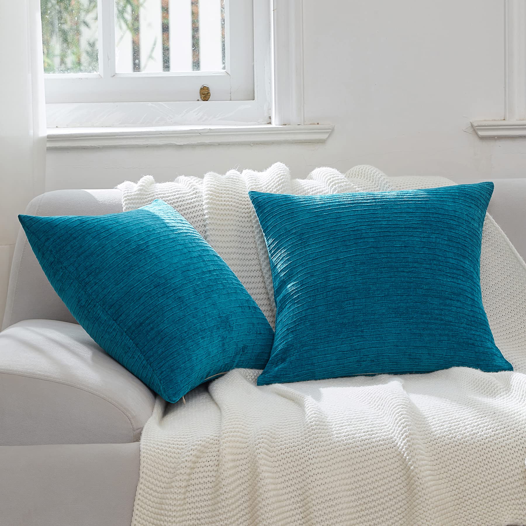WLNUI Teal Throw Pillow Covers 20x20 Inch Set of 2 - Decorative Square Cushion Covers for Sofa, Couch & Bed - Farmhouse Living Room Decor - Perfect for Home Styling and Cozy Comfort
