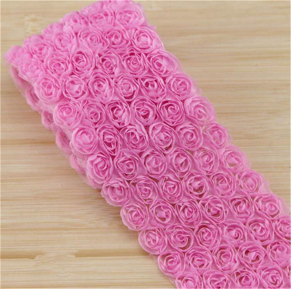 1 Meter 6 Rows Rose 3D Chiffon Flower Lace Trim Ribbon - 9cm Wide Vintage Embroidered Fabric for Wedding Dresses, DIY Crafts, Bridal Decor, Clothing Edging & Bowknot Accessories (Pink) - Perfect for Sewing, Costume Design and Home Décor Projects