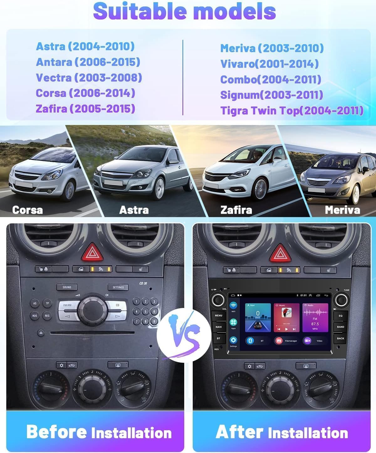Hikity Android 13 Car Stereo for Opel Astra Corsa Antara Vectra - 7 Inch Touchscreen with Wireless Apple Carplay & Android Auto, 2+64GB, Bluetooth, GPS Navigation, Rear Camera, HiFi, WiFi, FM RDS, SWC - Perfect for Upgrading Your Opel Vehicle with Smart Connectivity & Entertainment