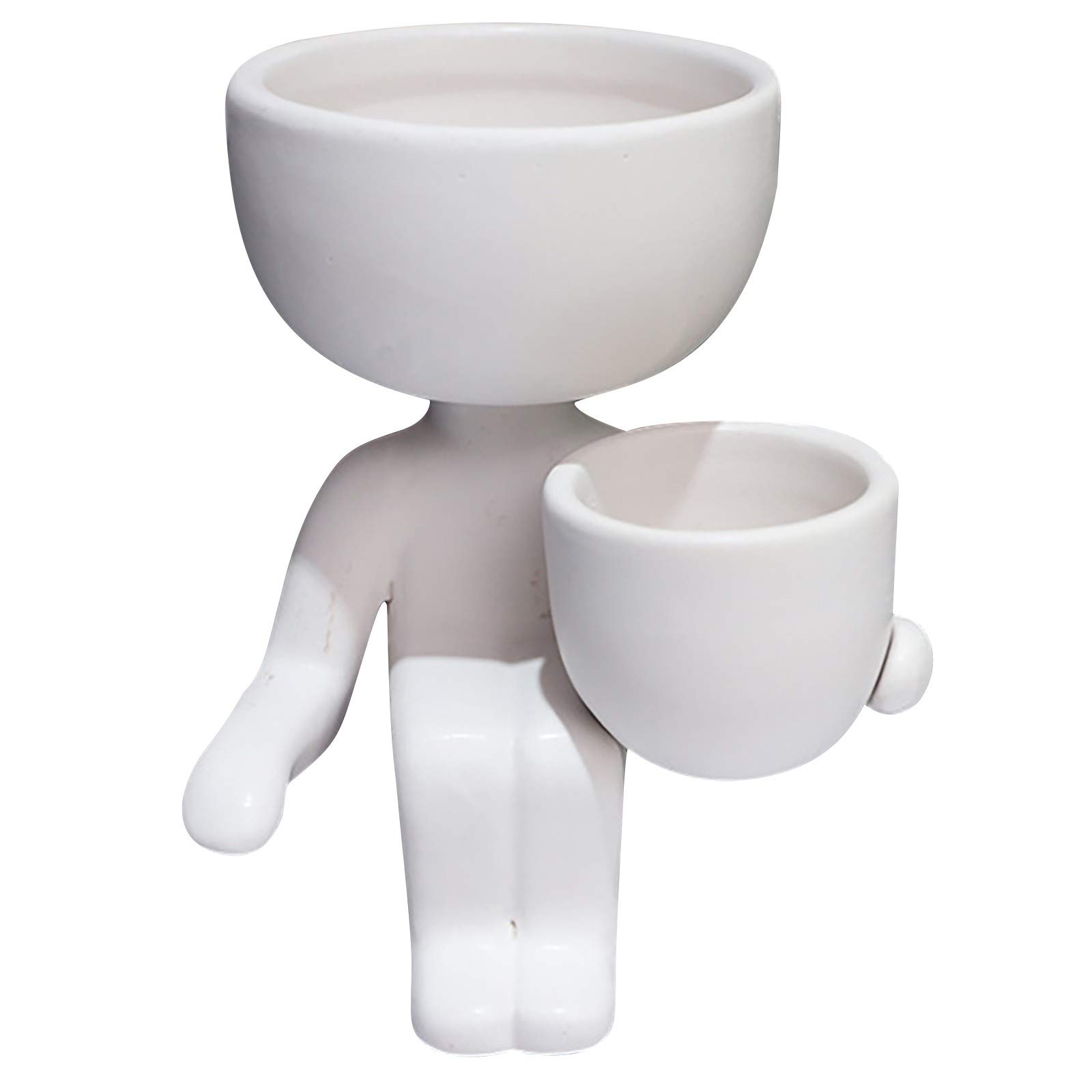 Humanoid Ceramic Flower Pot for Succulents, Cactus & Bonsai Plants - Decorative Ceramic Planter Vase for Home, Office Desk & Window Sill Decor (White) - Perfect for Indoor Gardening & Modern Home Decor