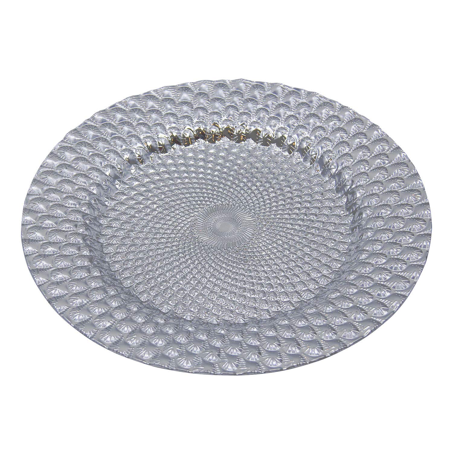 WELMATCH Silver Plastic Peacock Charger Plates - Set of 12, 13 Inch Round Decorative Dinner Plates for Wedding, Party, and Special Events (Peacock Silver)