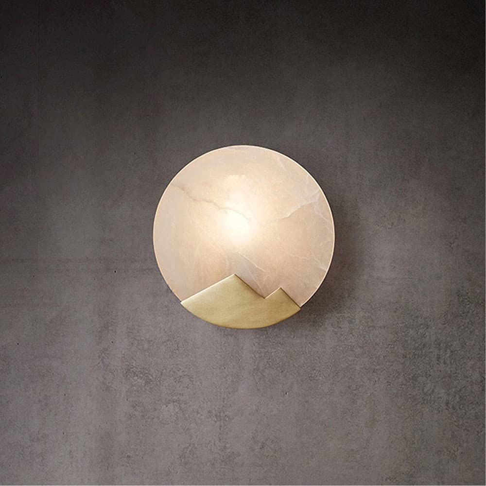 Modern Brass Wall Sconce with Marble Shade - Gold Wall Light for Living Room, Bedroom & Hallway