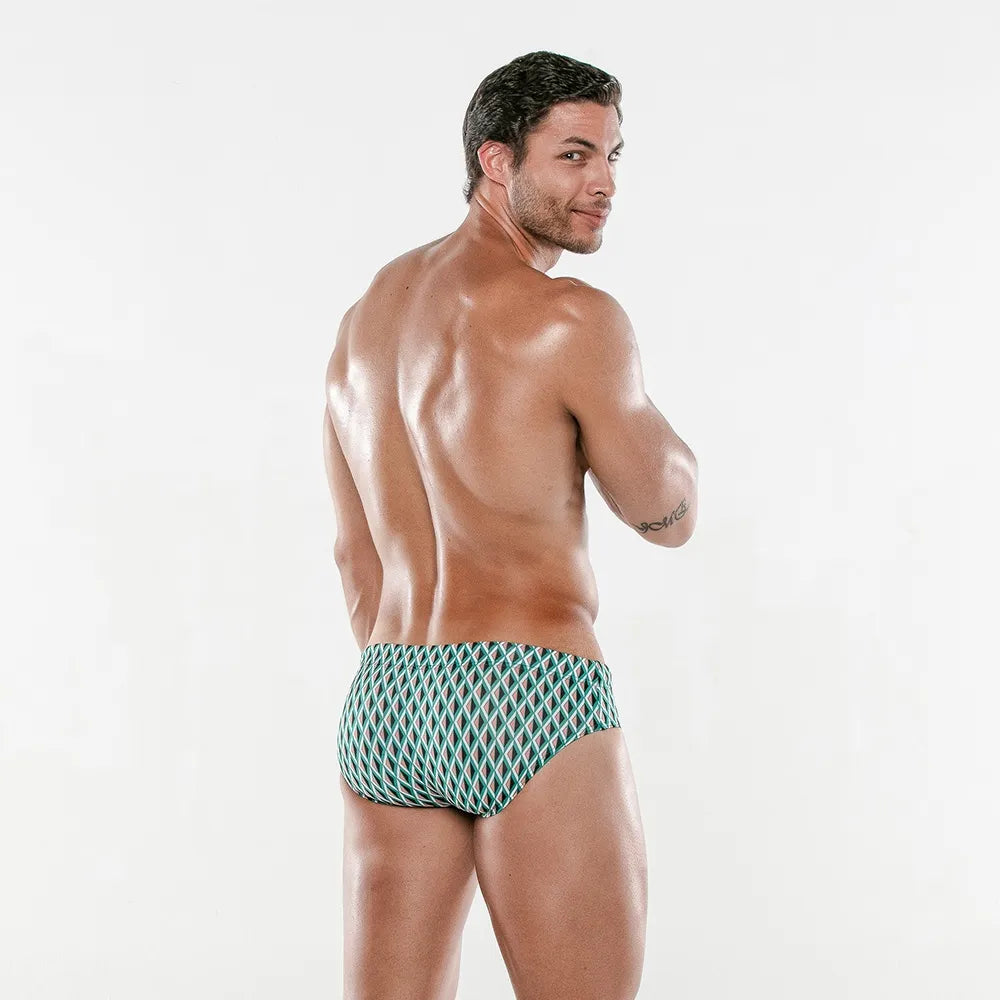 Code 22 Bermuda Enhancing Swim Brief 23021 Green - Comfortable Men's Swimwear for Beach, Pool & Water Sports