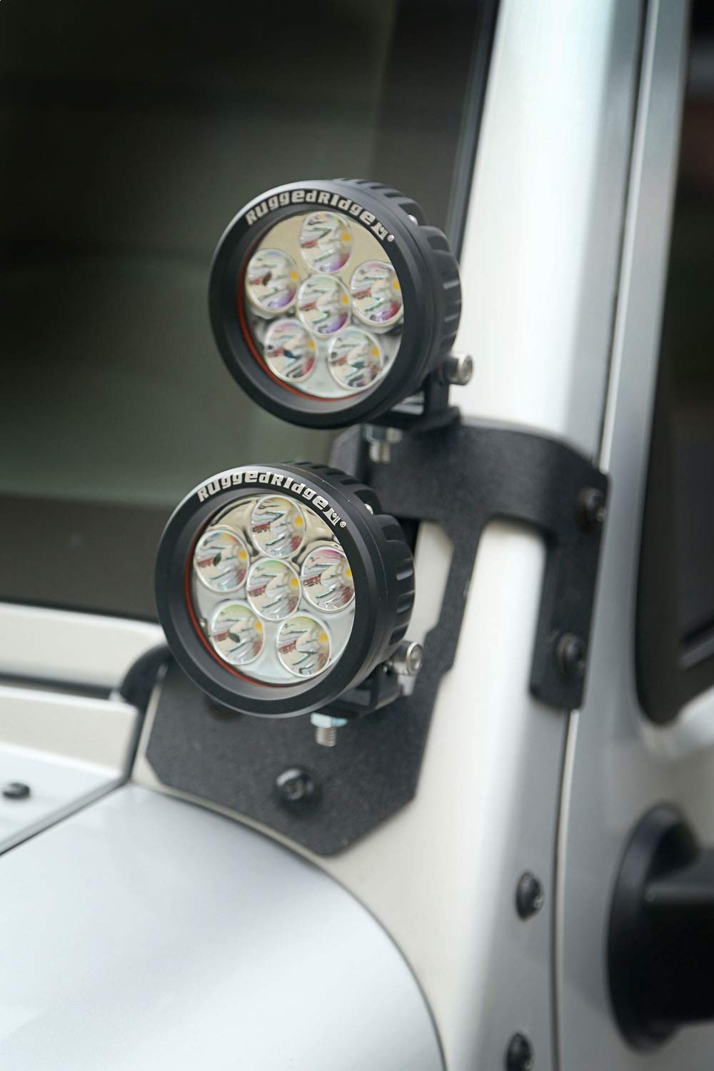 Rugged Ridge 11232.31 A-Pillar Light Mount for 2007-2018 Jeep Wrangler JK - Textured Black Off-Road LED Light Bracket for Enhanced Night Driving & Trail Adventures