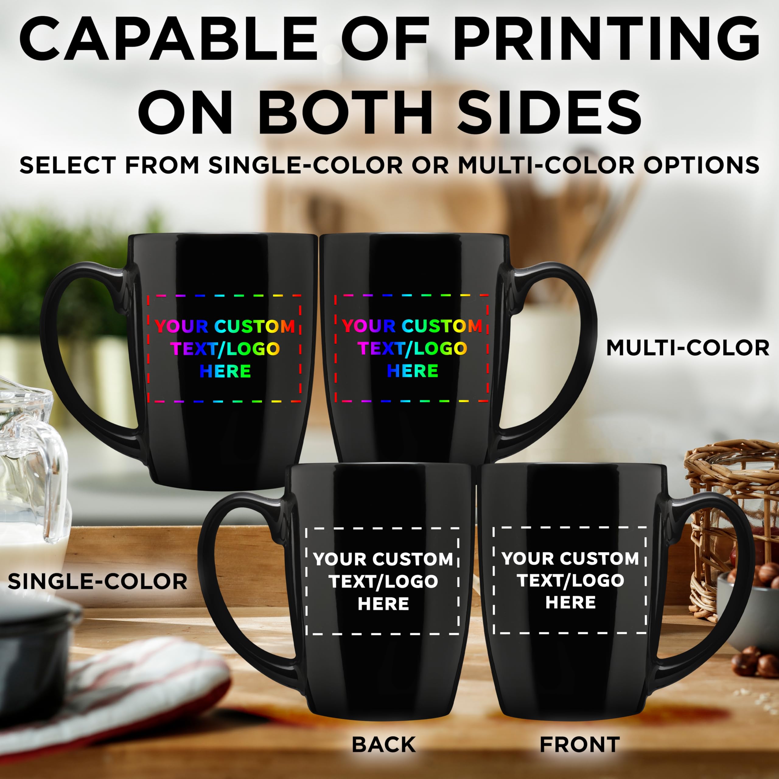 Custom Curved Java Coffee Mug Set - 50 Pack - Personalized Logo & Text - 12 Oz Stoneware Restaurant Cups - Black - Perfect for Cafes, Offices & Bulk Gifting