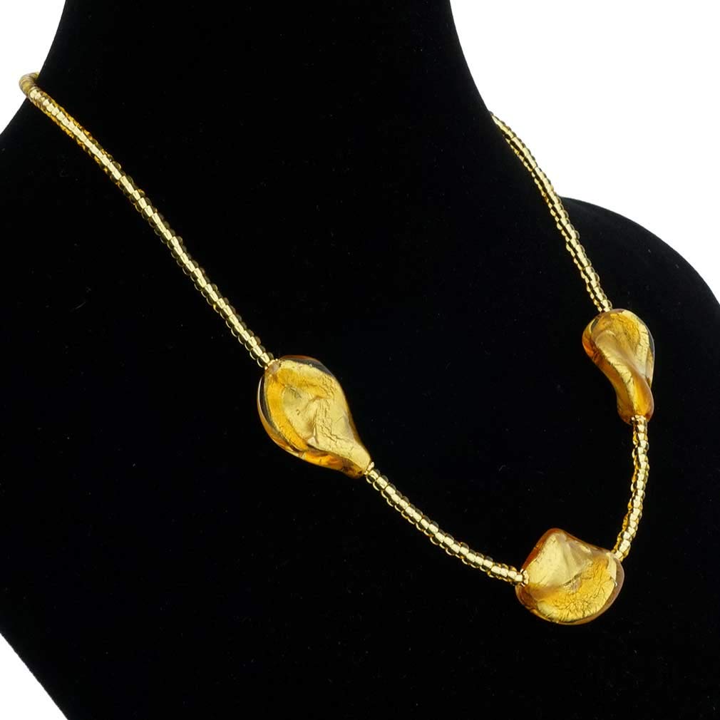 Venetian Murano Glass Royal Gold Spirals Necklace - Handcrafted Italian Jewelry for Women, Gift for Her, Perfect for Weddings & Special Occasions