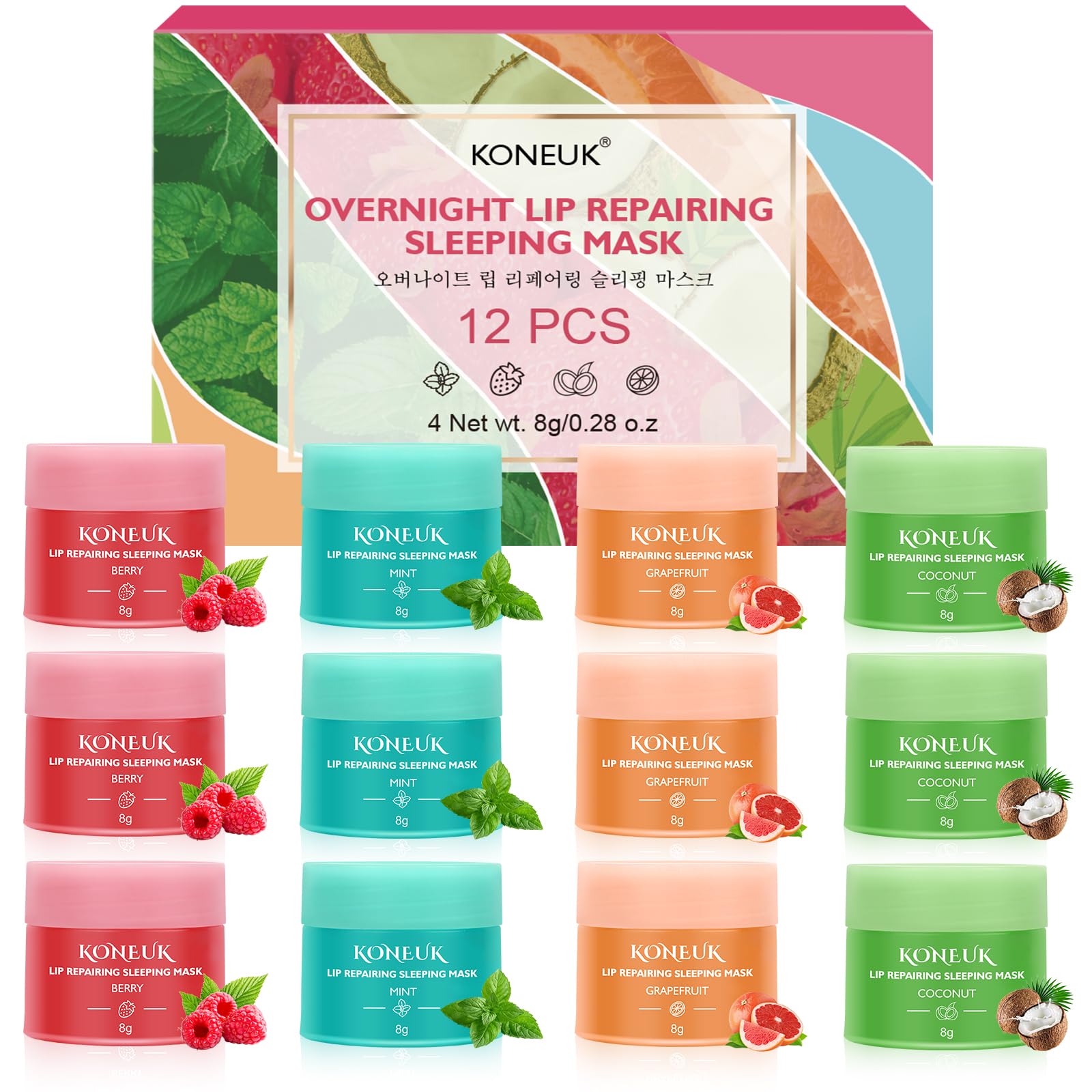 12 Pack Lip Sleeping Mask Set - Overnight Hydrating Lip Treatment with Vitamin C & Coconut Oil, Nourishing Lip Balm for Dry Lips to Reduce Fine Lines & Enhance Lip Color - Perfect for Night Care & Daily Lip Moisturizing