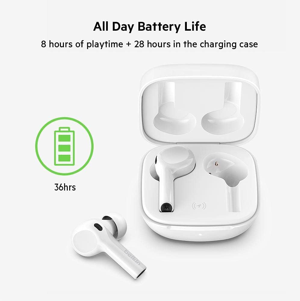 Belkin Soundform Freedom True Wireless Earbuds - White (AUC002glWH) | Bluetooth 5.0, 24H Battery Life, IPX5 Waterproof | Perfect for Workouts, Commuting & Travel