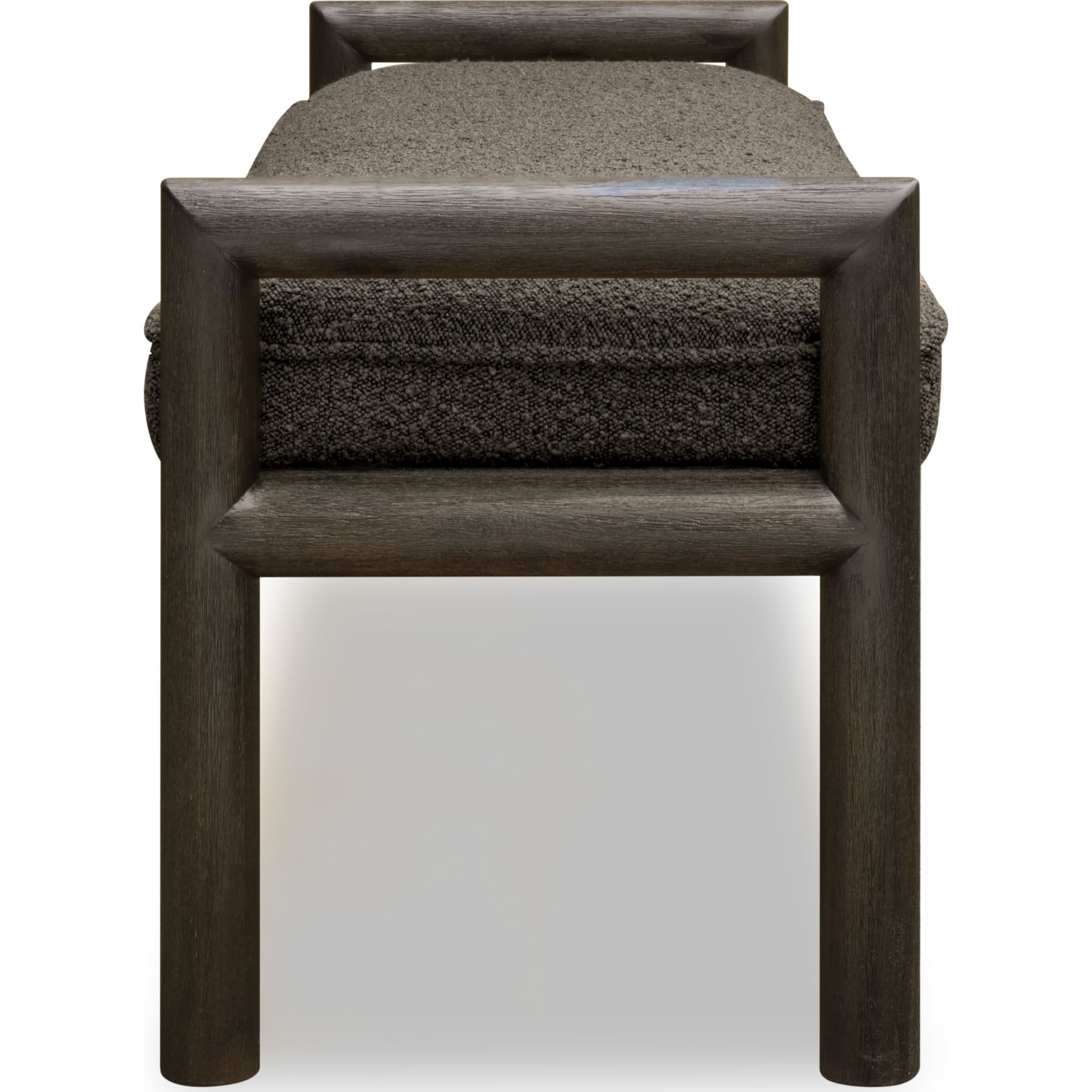 Dorsey Boucle Upholstered Wooden Bench - Modern Basalt Grey & Pumpernickel Fabric - Entryway, Bedroom, or Living Room Seating Furniture