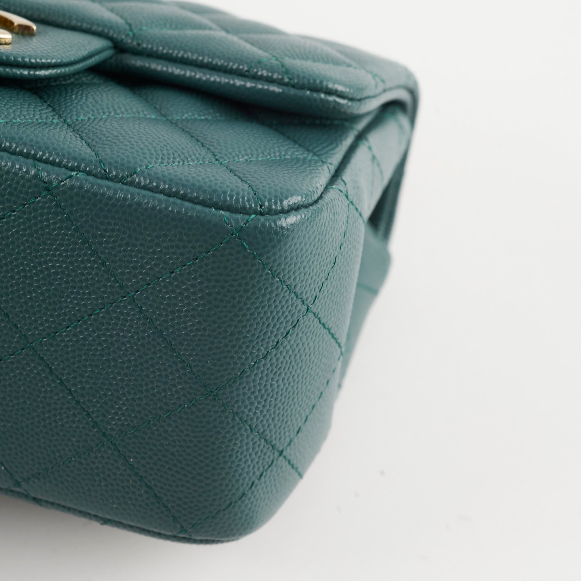 Chanel Caviar Mini Square Flap Bag Turquoise Leather Crossbody Purse for Women - Perfect for Parties, Dating & Special Occasions