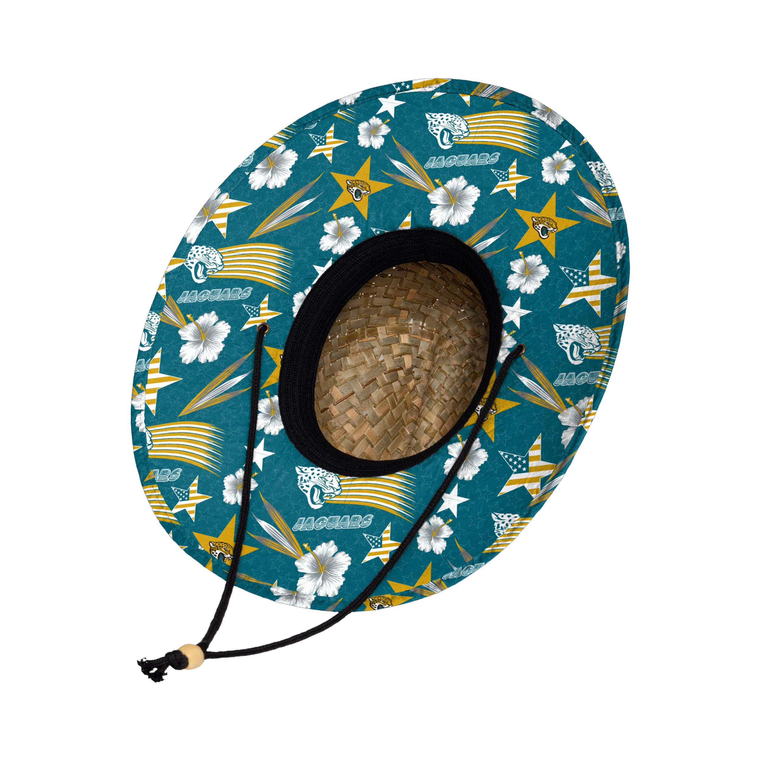 FOCO Men's NFL Team Logo Floral Lifeguard Beach Straw Sun Hat - Adjustable Brim Summer Hat for Beach, Pool, Vacation & Outdoor Activities