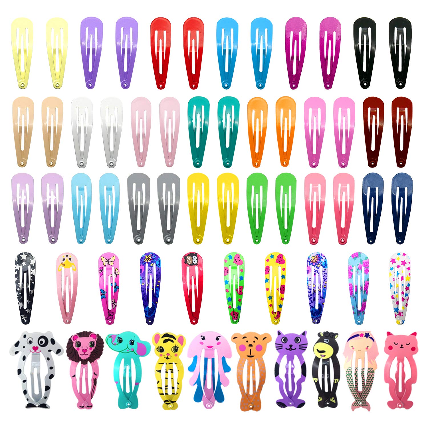 60 Pcs Non-Slip Metal Snap Hair Clips for Girls - Cute Candy Color Barrettes with Solid, Flower & Animal Designs (Ideal for Kids, Teens & Women) | Perfect for School, Parties & Daily Hair Styling