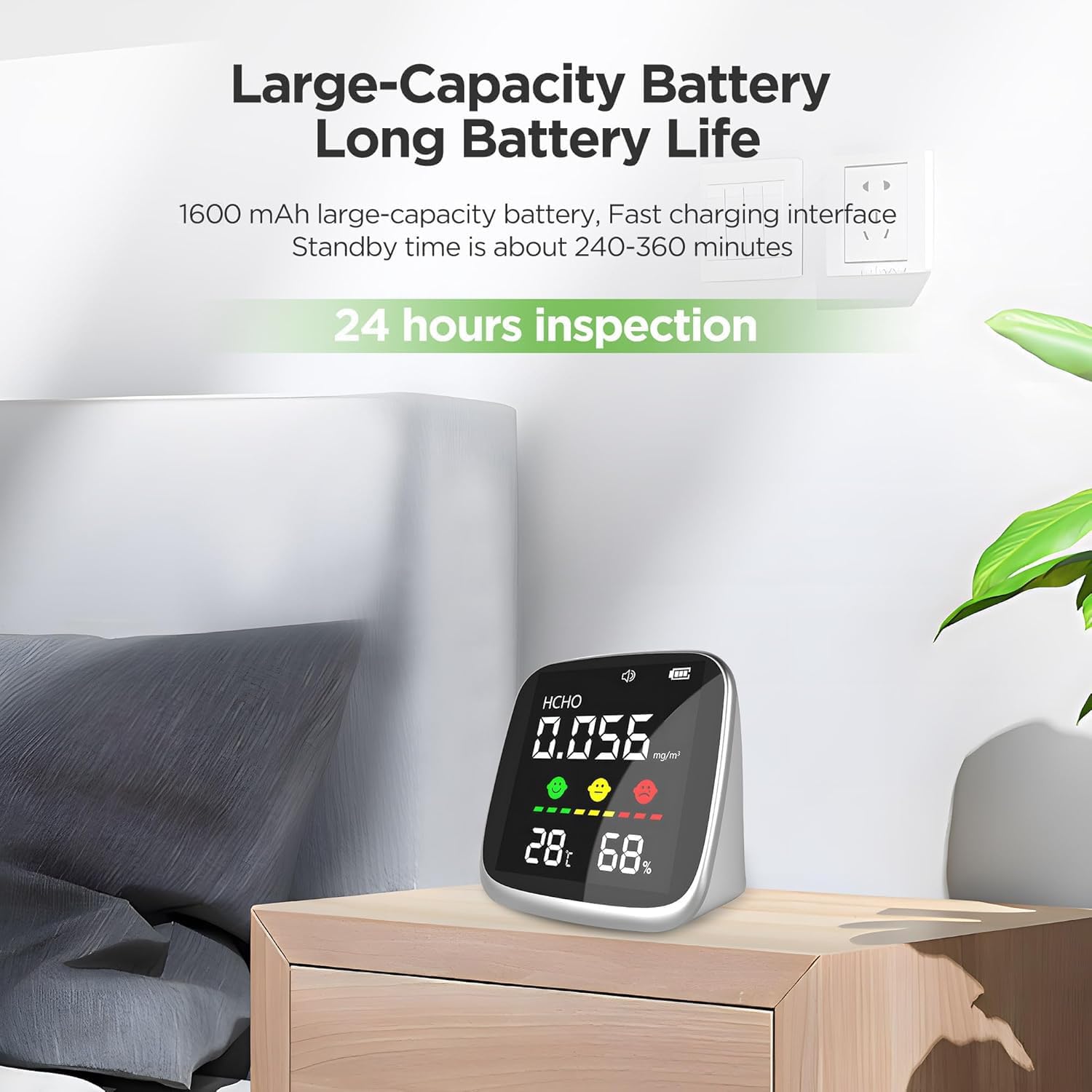 4-in-1 Professional Indoor Air Quality Monitor - Portable HCHO, Temperature & Humidity Tester for Home, Office & Confined Spaces | White Air Quality Detector for Health & Safety Monitoring