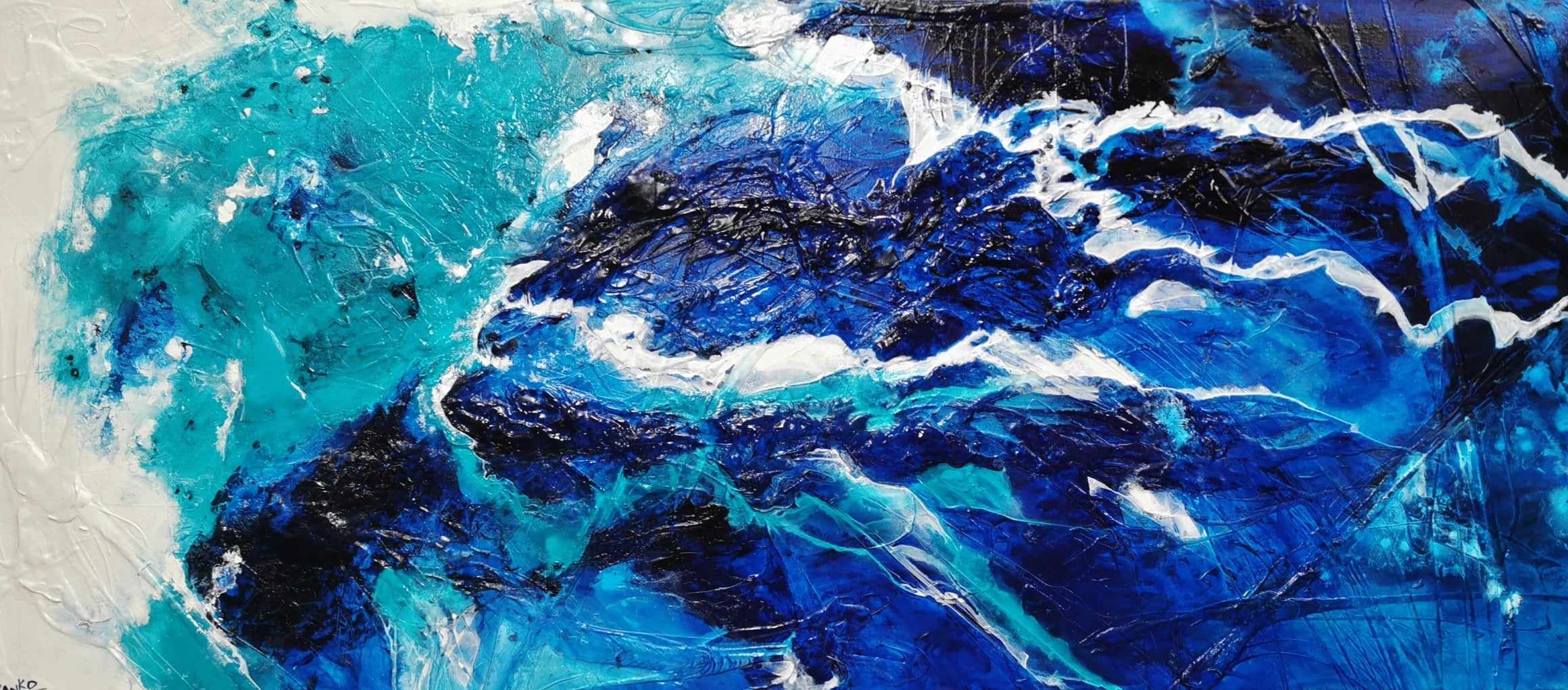 Blue and White Textured Abstract Painting - 270cm x 120cm Large Wall Art - Sapphire Seduction Style - Perfect for Living Room, Bedroom or Office Decor