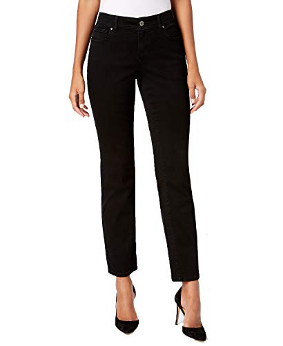 INC Women's Curvy Mid-Rise Straight-Leg Jeans - Deep Black Wash - Size 10 | Comfortable Stretch Denim Pants for Work, Casual Outfits & Everyday Wear