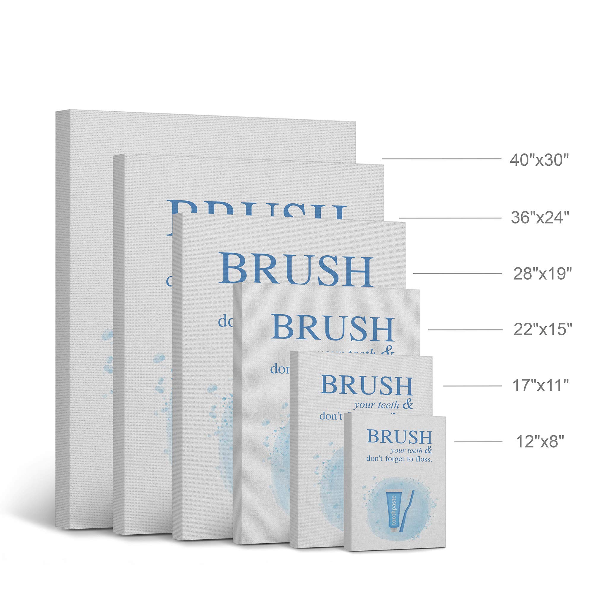 Smile Art Design 'Brush Your Teeth & Don't Forget to Floss' Funny Bathroom Canvas Print - 40x30 Inch Ready to Hang Wall Decor for Kids Bathroom, Nursery & Home - Made in USA | Perfect for Dental Hygiene Reminder & Bathroom Wall Art