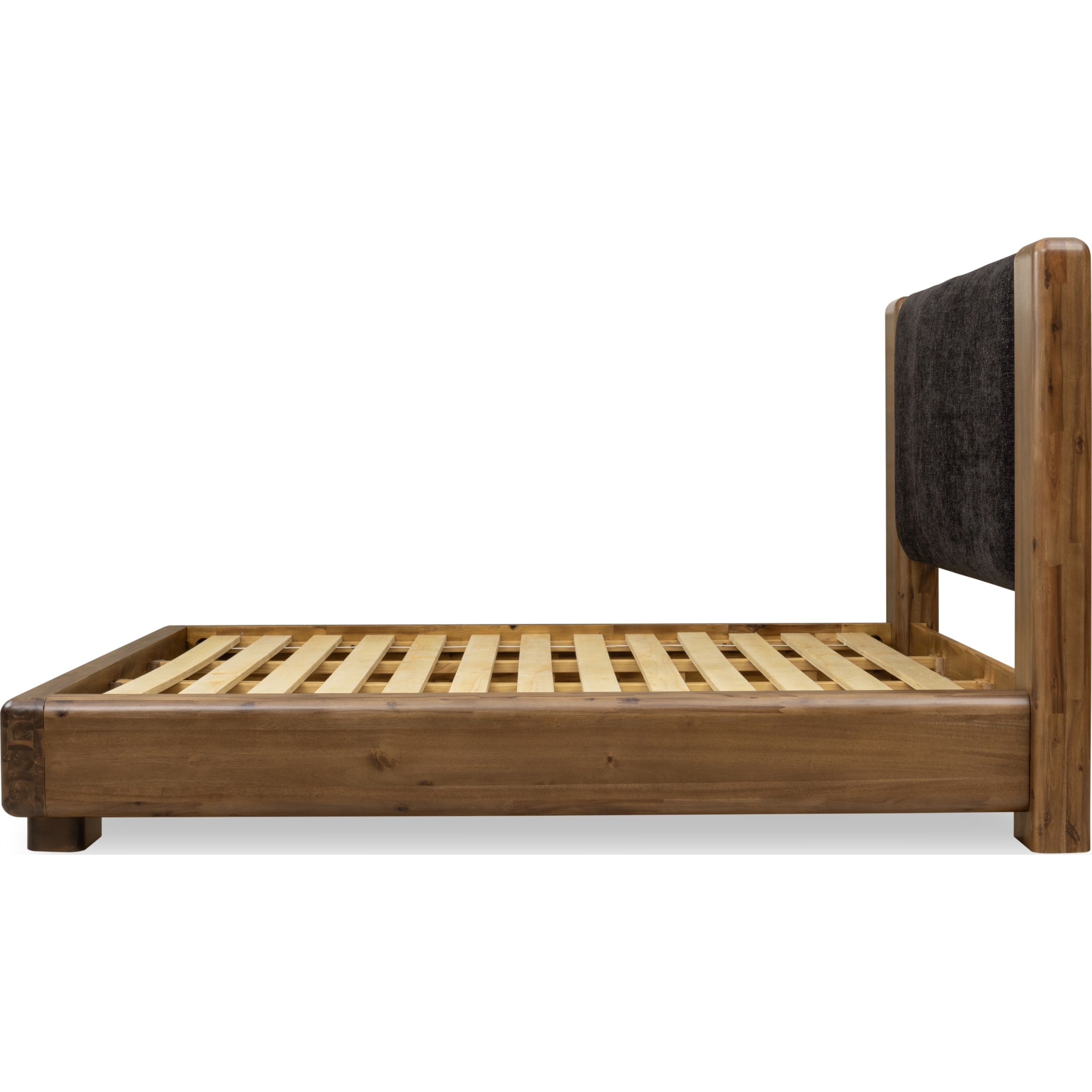 Boka Chenille Upholstered Acacia Wood Platform Bed Frame - Queen Size Black & Impala for Modern Bedroom | Sturdy Wooden Bed with Upholstered Headboard | Perfect for Master Bedroom, Guest Room or Apartment