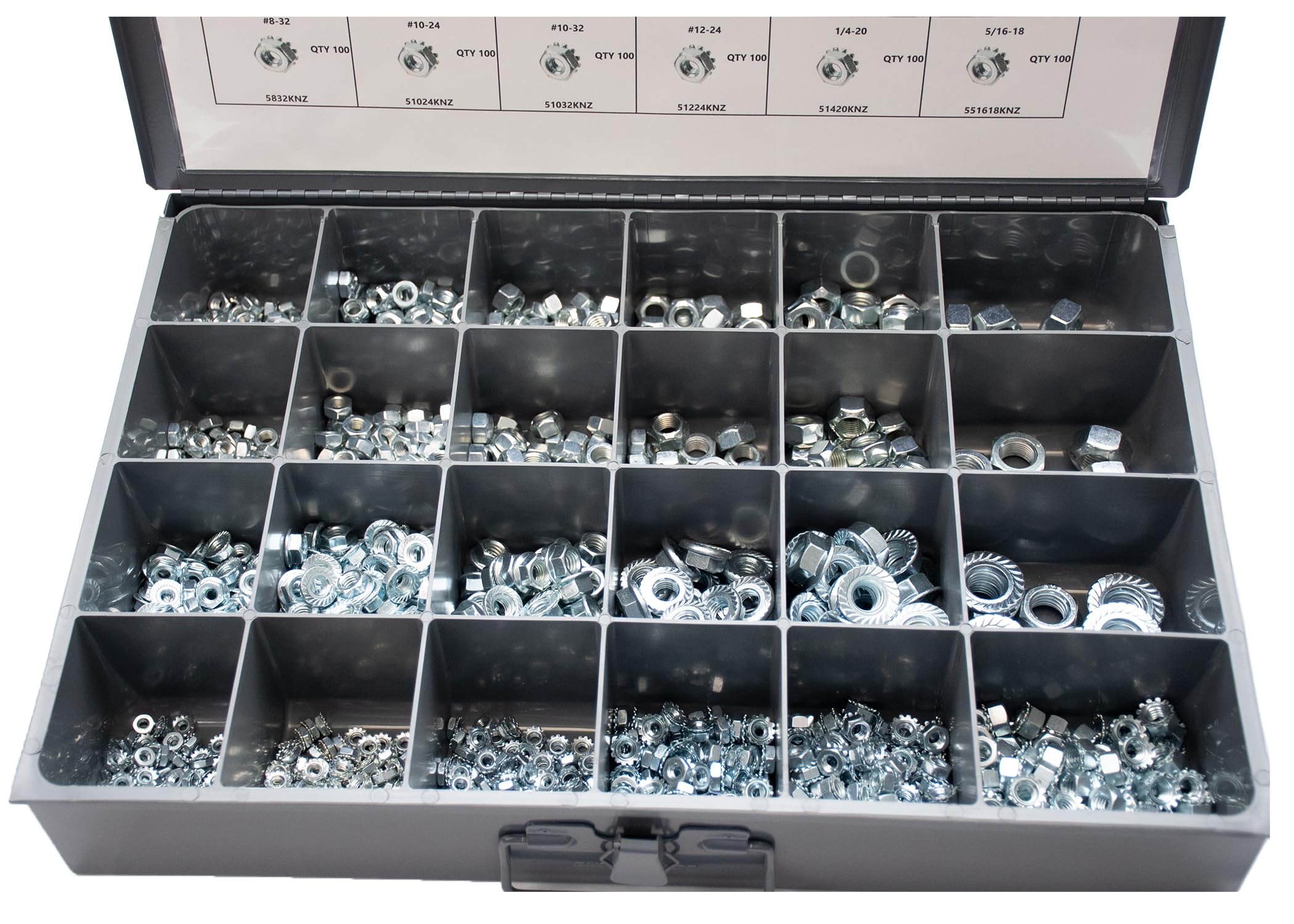 1200 Piece All Metal Locknut Assortment Kit - Stainless Steel Nuts & Bolts Set for DIY, Automotive, and Machinery Repair - Secure Fastening Solution for Home Improvement and Industrial Use