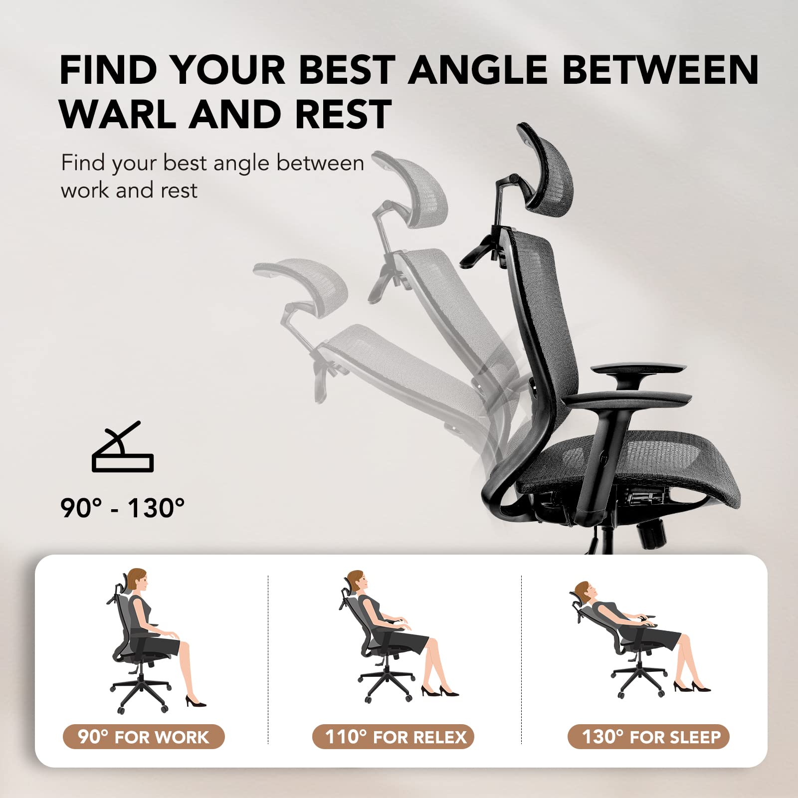 SANODESK OS3 Big and Tall Executive Office Chair - Adjustable Height Ergonomic Mesh Computer Chair with Headrest, Armrest & Lumbar Support - 360° Swivel Gaming Chair for Home Office - Black - Perfect for Long Work Hours, Gaming & Remote Work