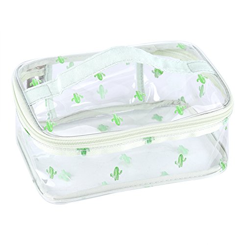 Clear PVC Zippered Cosmetic Bag - Waterproof Travel Toiletry Pouch for Makeup Organizer | Portable Cactus Design Makeup Case for Vacation, Bathroom & Daily Use