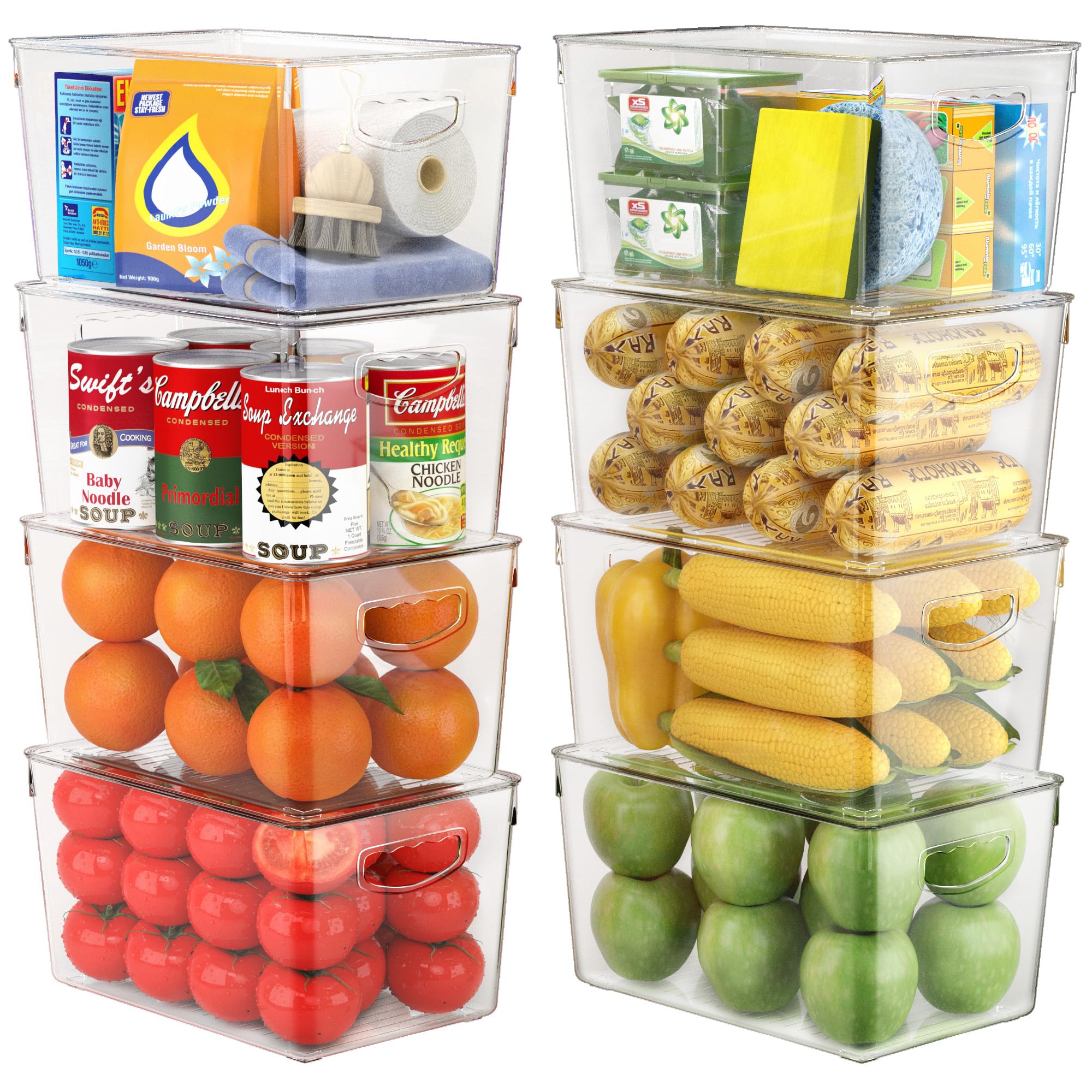 Theaoo Clear Storage Bins with Lids - 8 Pack Stackable Large Plastic Containers for Pantry, Kitchen, Fridge, Laundry, Bathroom, Garage & Closet Organization - Perfect for Home Storage & Cabinet Organizing