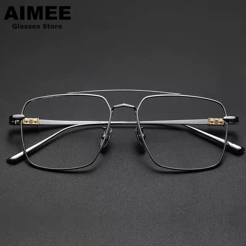 Aimee Unisex Full Rim Square Double Bridge Titanium Eyeglasses 5193 - Lightweight Durable Frame for Men & Women - Perfect for Reading, Work & Fashion Accessories