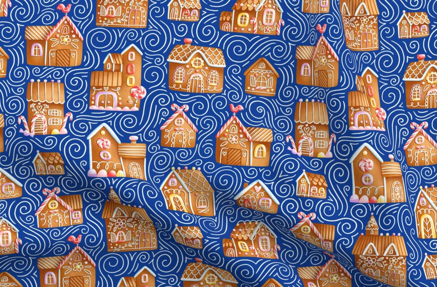 Tiny Gingerbread Cookies Town Christmas Cartoon Fabric - Cute Holiday Printed Minky Fabric by The Yard for Sewing Baby Blankets, Quilt Backing & Plush Toys - Perfect for DIY Christmas Decorations, Nursery Projects & Cozy Home Crafts