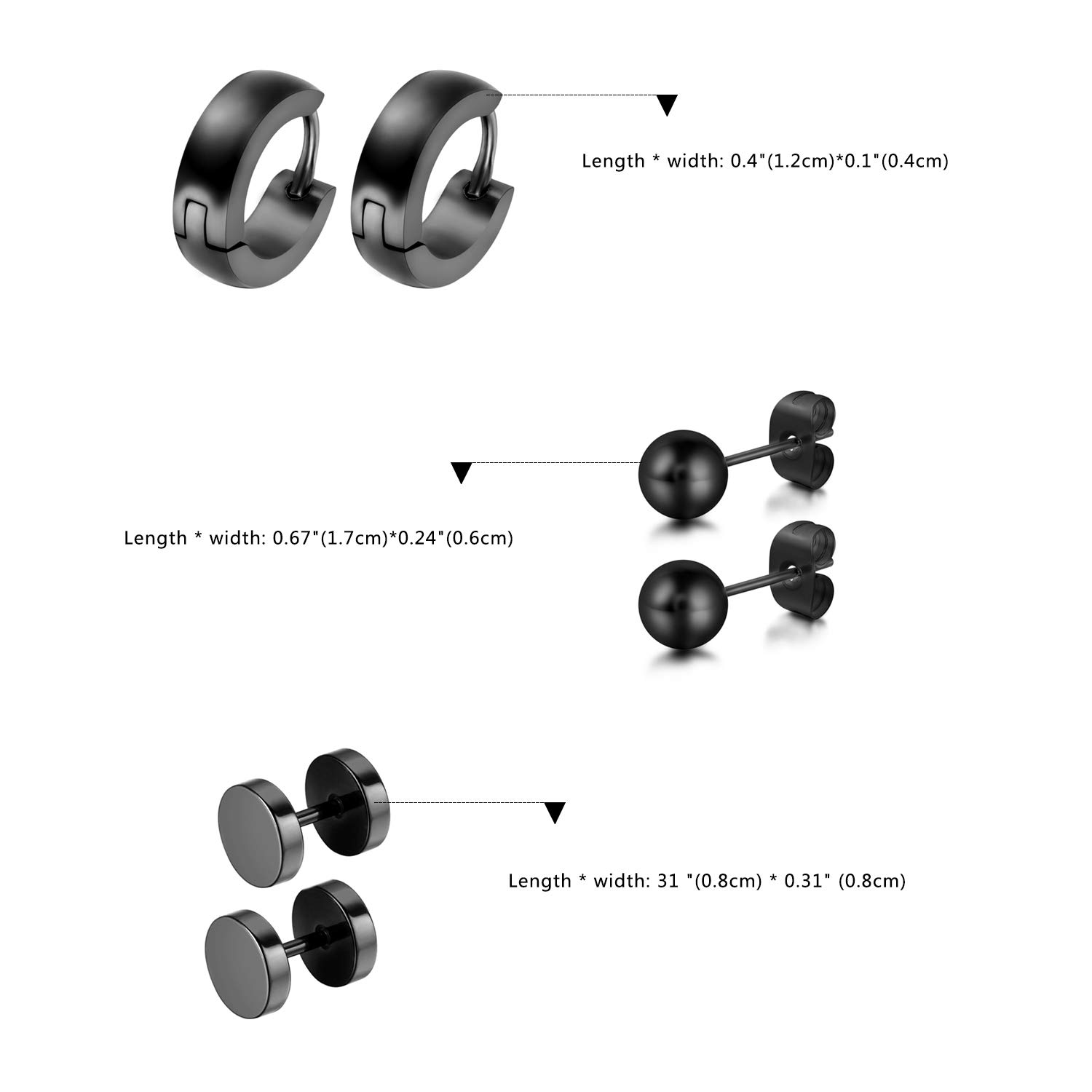 Aroncent 6 Pairs Stainless Steel Small Hoop Earrings for Men & Women - Fake Gauges & Spike Earrings Set | Hypoallergenic, Lightweight & Durable | Perfect for Everyday Wear, Parties & Gifts