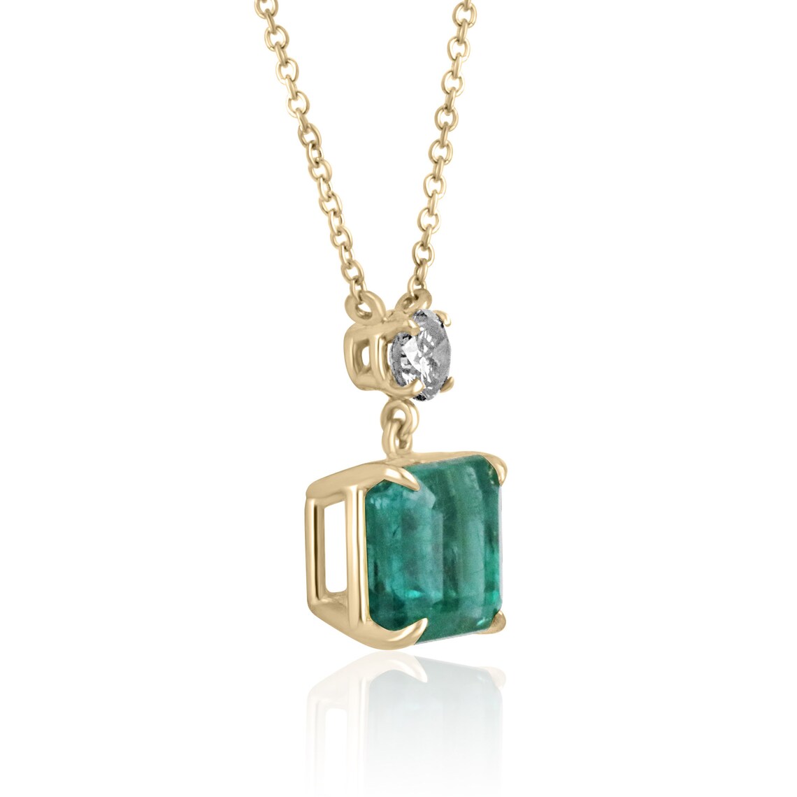 3.50tcw 14K Gold Dangle Necklace with Natural Emerald Asscher Cut & Champagne Diamond Accent - Elegant Jewelry for Weddings, Parties & Special Occasions