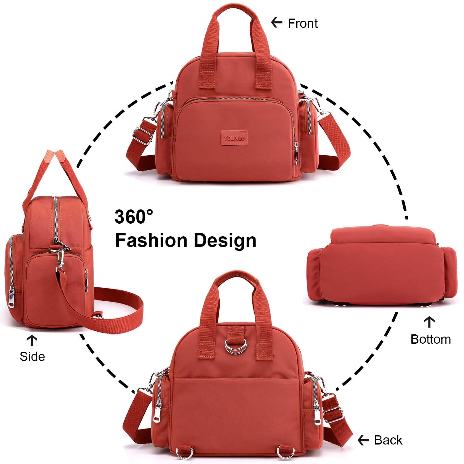 YouNuo Women's Convertible Shoulder Handbag to Backpack - Lightweight Nylon Crossbody Purse with Multiple Pockets - Perfect for Work, Travel & Daily Use