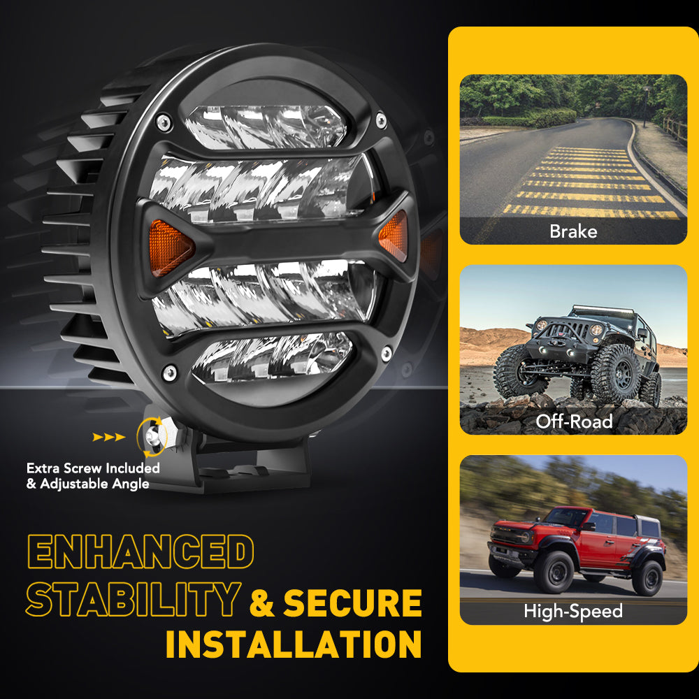 7 Inch LED Round Driving Light - Waterproof Offroad Lights Pods for Trucks, Pickup, Jeep Wrangler - Durable Work Lights for Night Driving, Camping & Off-Road Adventures