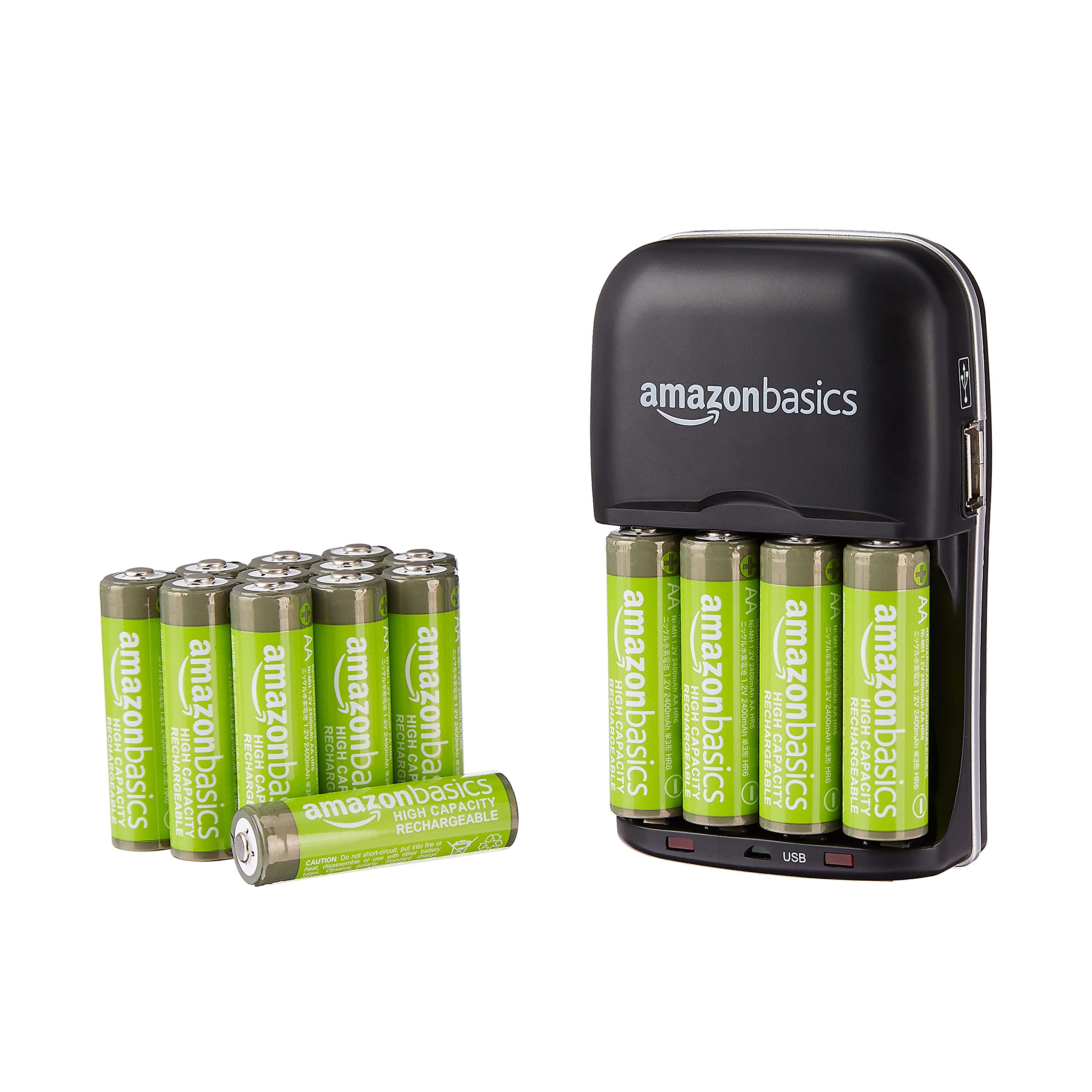 AmazonBasics 16 Pack AA High-Capacity 2,400mAh Rechargeable Batteries with 4-Hour Fast Charger - Pre-Charged, Overcharge Protection - Perfect for Cameras, Toys, Remote Controls & Electronic Devices