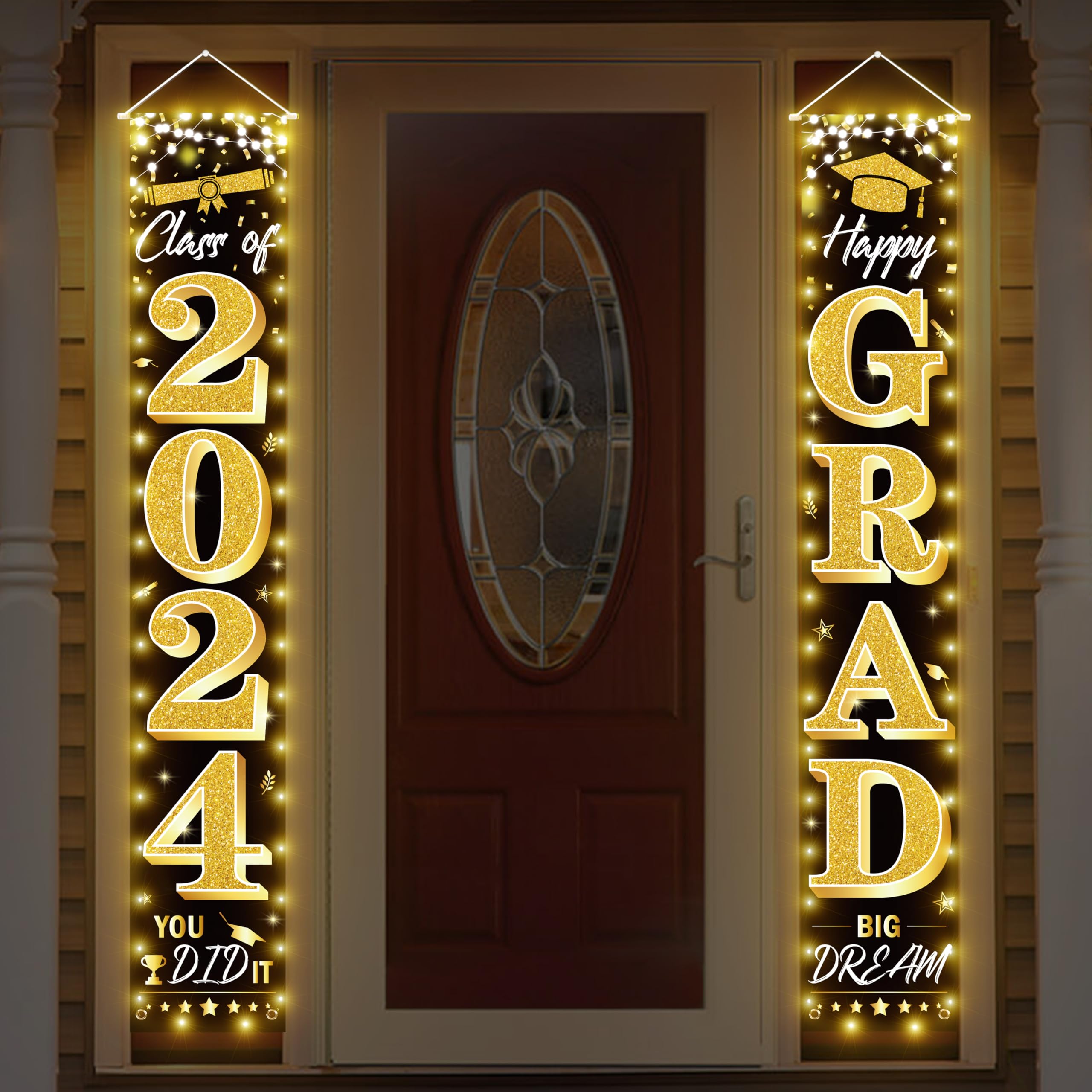 Luck Sea Class of 2024 Graduation Decorations - LED Light Up Porch Signs for Yard, Door & Wall | Indoor Outdoor Party Supplies (Battery Not Included) - Black | Perfect for Graduation Parties, Home Decor & School Celebrations