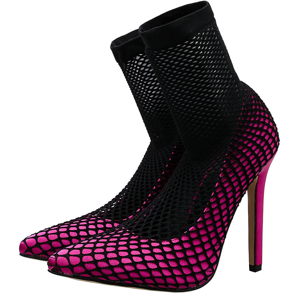 Meefit Women's Mesh Ankle Boots - Stiletto Pointed Toe Perforated High Heel Sock Boots for Night Out, Party & Evening Wear