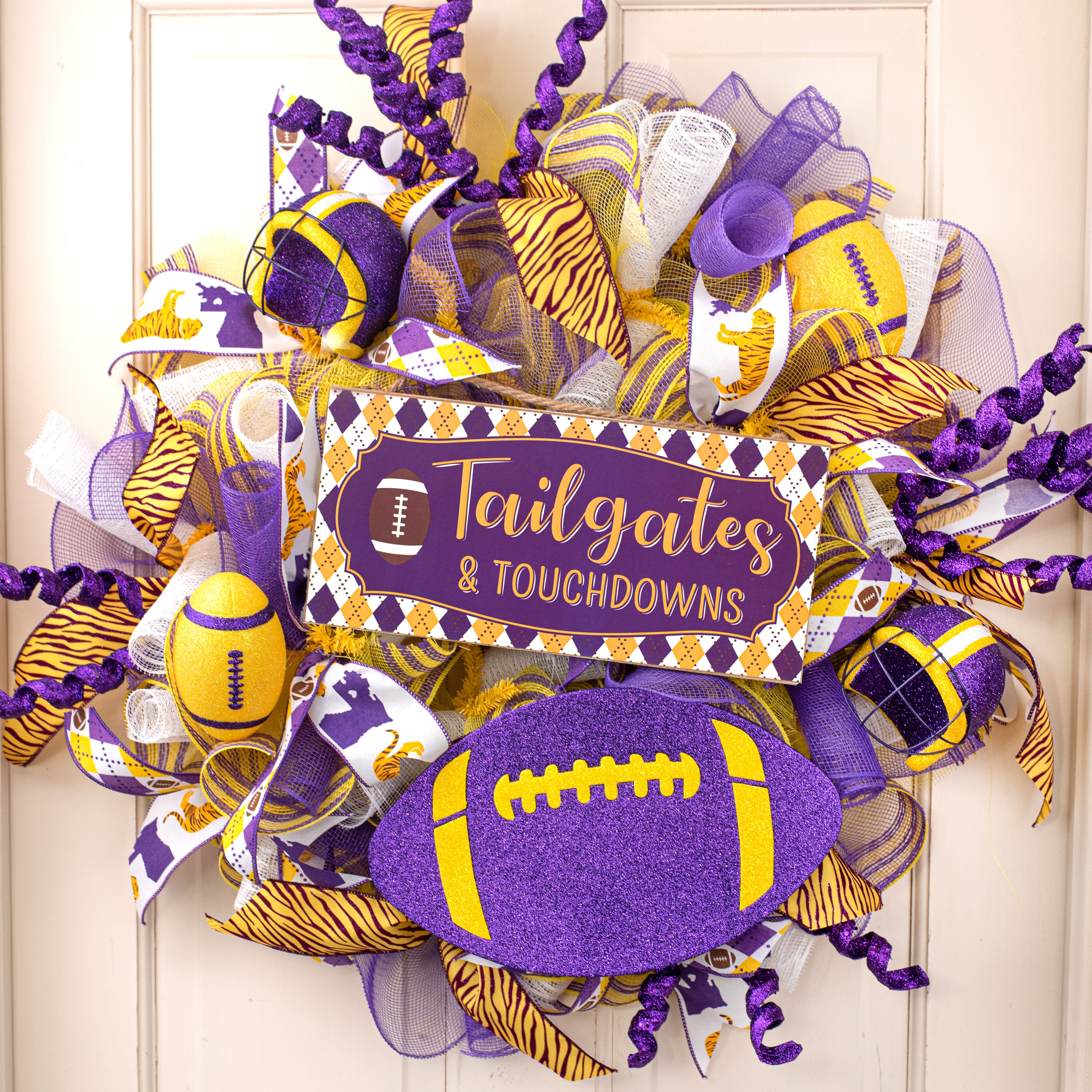 1.5 Inch Argyle Football Ribbon - Yellow and Purple Grosgrain Ribbon (10 Yards) for Sports Decor, Team Spirit Crafts, and DIY Gift Wrapping