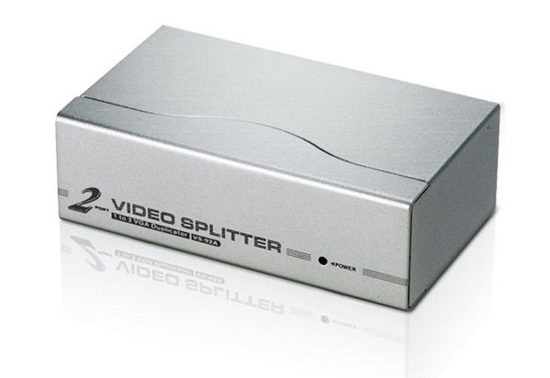 Aten VS92A 2-Port VGA Splitter - 350MHz Bandwidth, Supports 1920x1440@60Hz, Up to 65m Transmission - Perfect for Home Theater, Office Presentations, and Multi-Monitor Setups (Cable Not Included)