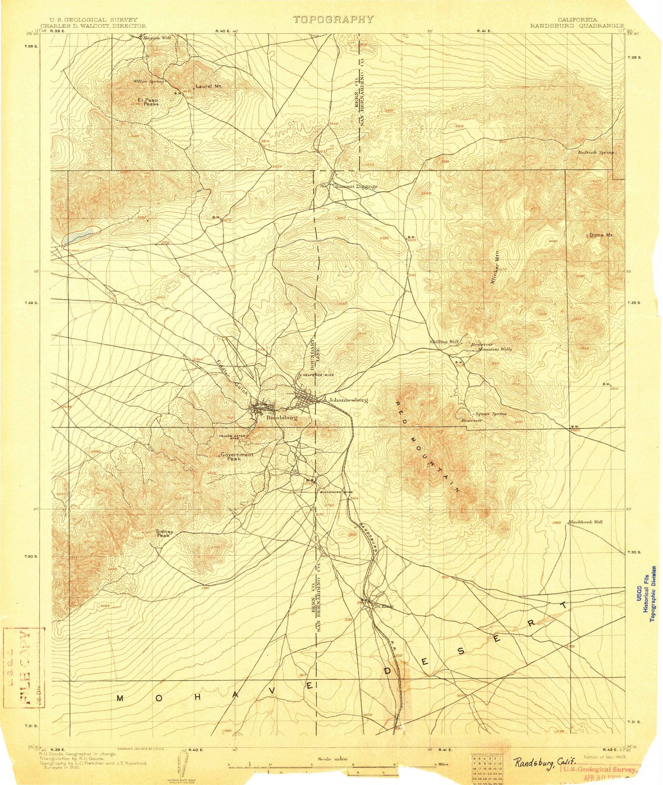 1903 Randsburg, CA Historical USGS Topographic Map - Large 44x53 Inch California Wall Art Decor for Home, Office & Vintage Map Collectors