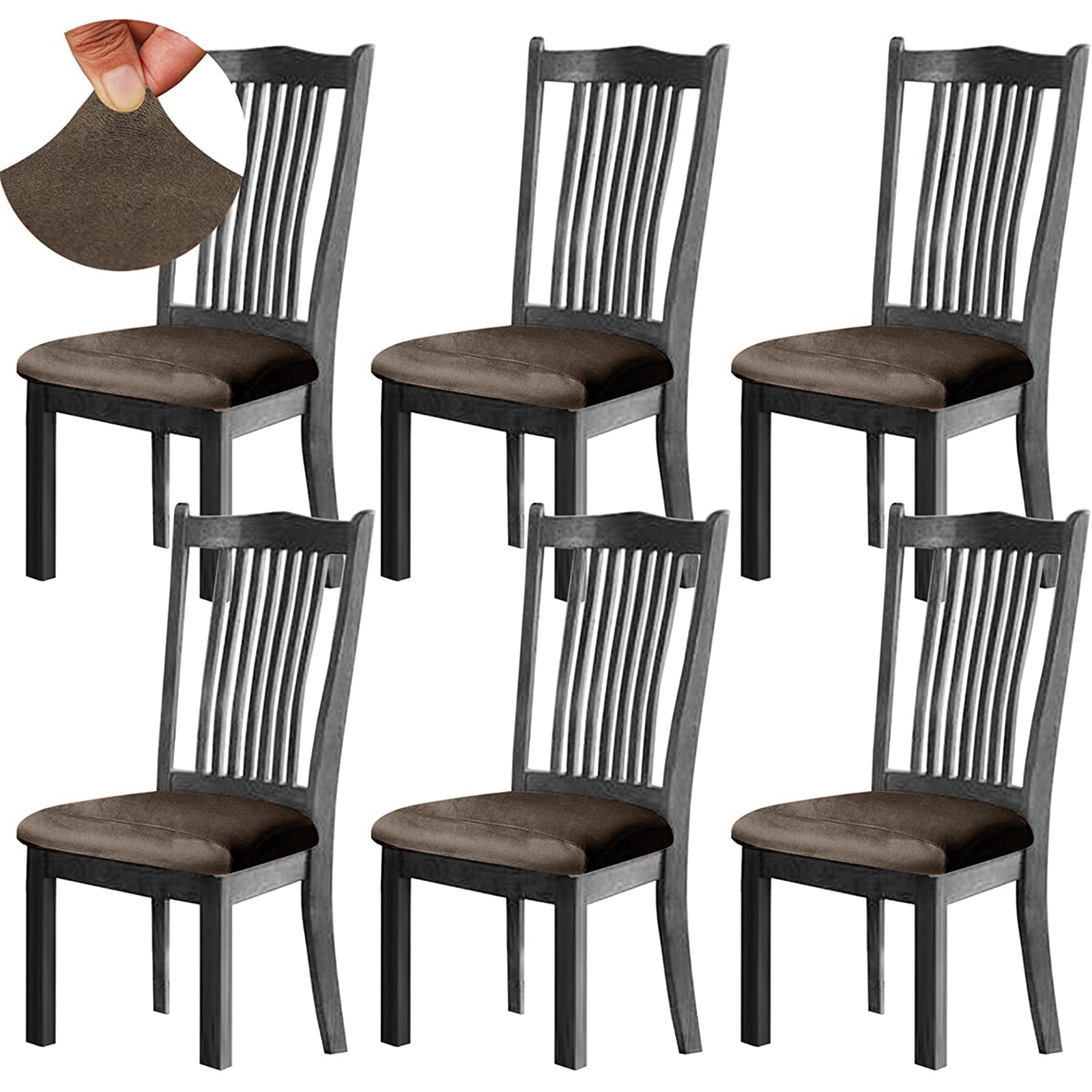 Premium Luxury Velvet Dining Chair Covers Set of 6 - Super Stretchable Kitchen Chair Slipcovers with Cushion Protector (Brown) | Elegant Home Decor for Dining Room, Kitchen & Party Events