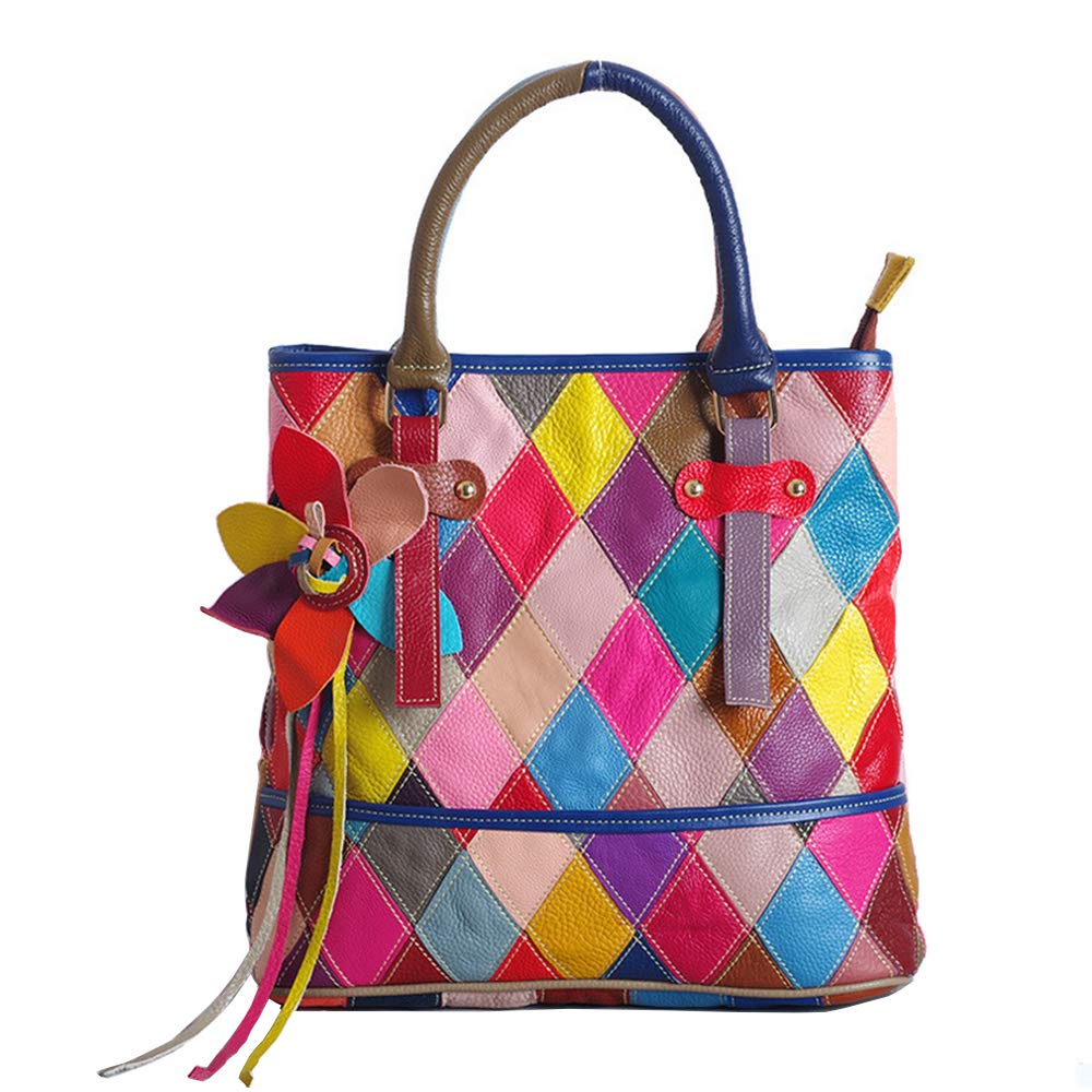 Segater® Genuine Leather Women's Tote Handbag - Multicolor Design, Crossbody & Shoulder Bag Purse for Work, Travel & Everyday Use