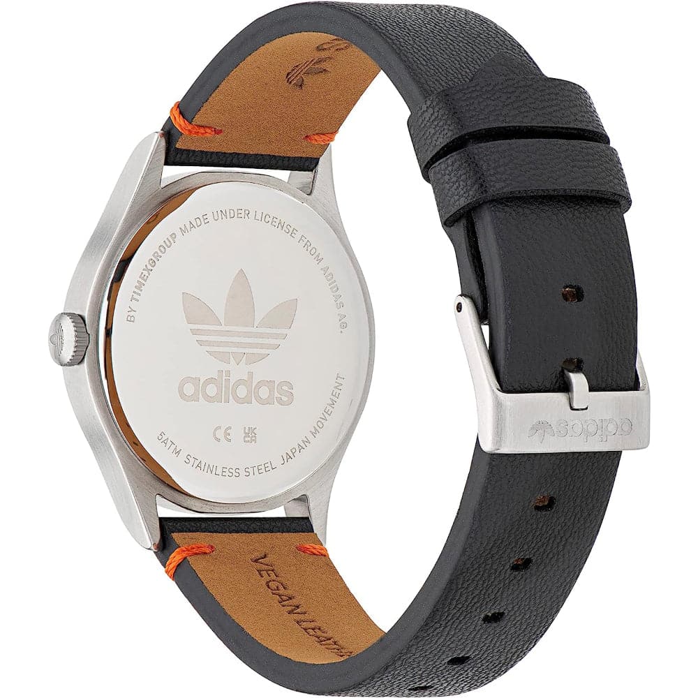 Adidas Originals Men's Silver Dial Black Leather Strap Watch AOST23045 - Stylish Casual & Sports Timepiece for Everyday Wear
